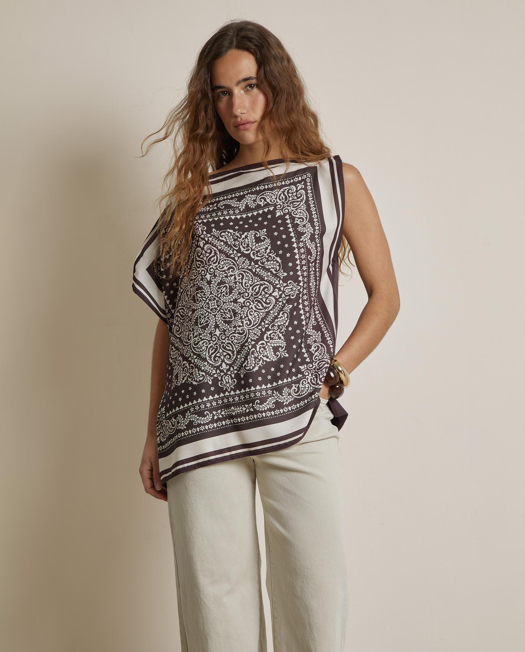 Camiseta de mujer satinada estampada - Trucco - Blanco/Marrón Blanco/Marrón-1