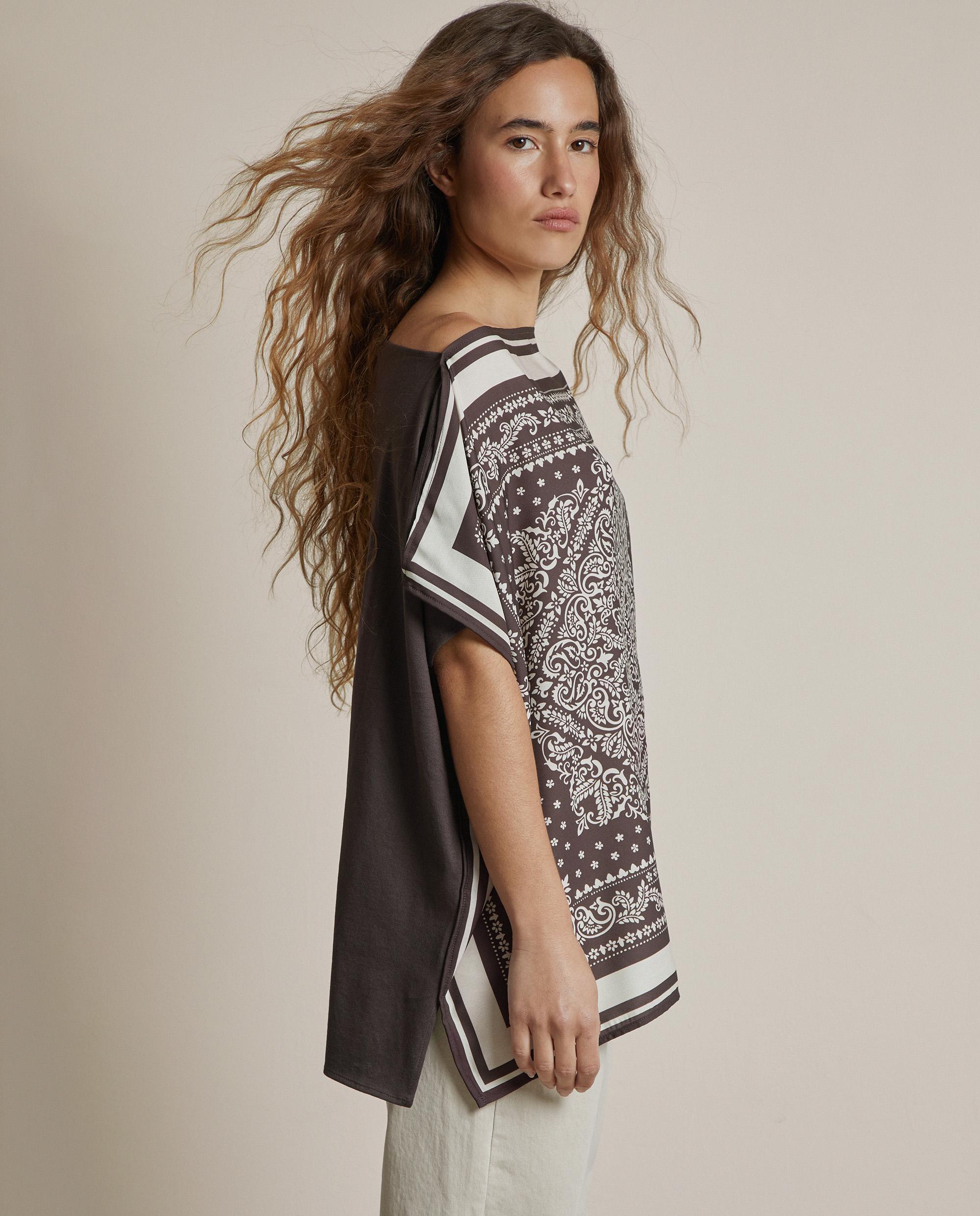 Camiseta de mujer satinada estampada - Trucco - Blanco/Marrón Blanco/Marrón-2