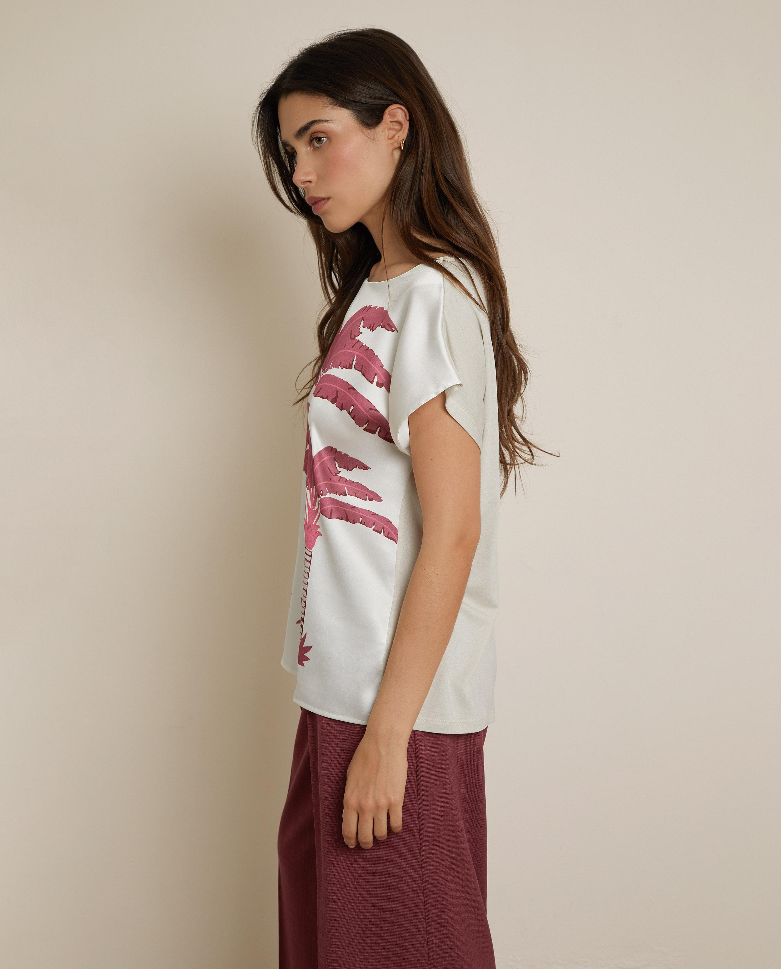 Camiseta de mujer satinada con estampado - Trucco - Blanco Blanco-3