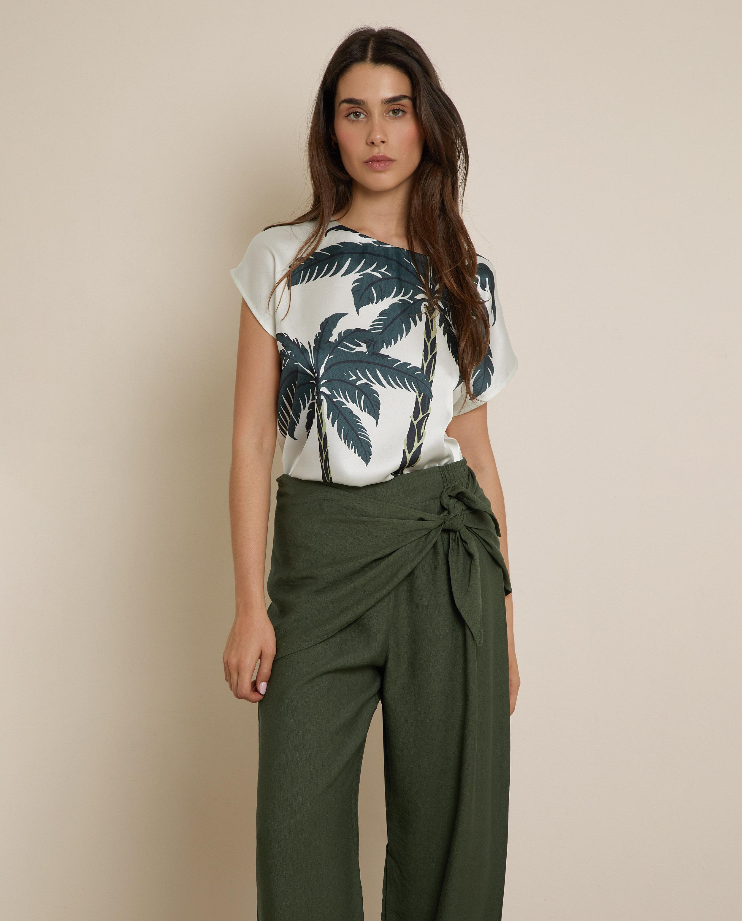 Camiseta de mujer satinada con estampado - Trucco - Blanco / Verde Blanco / Verde-1