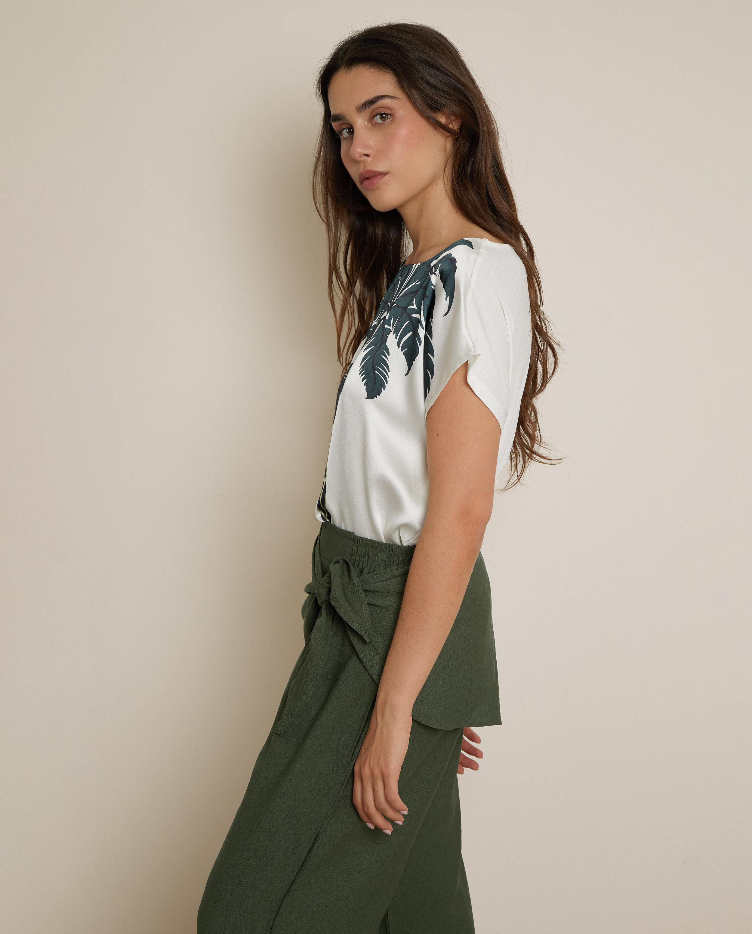 Camiseta de mujer satinada con estampado - Trucco - Blanco / Verde Blanco / Verde-2