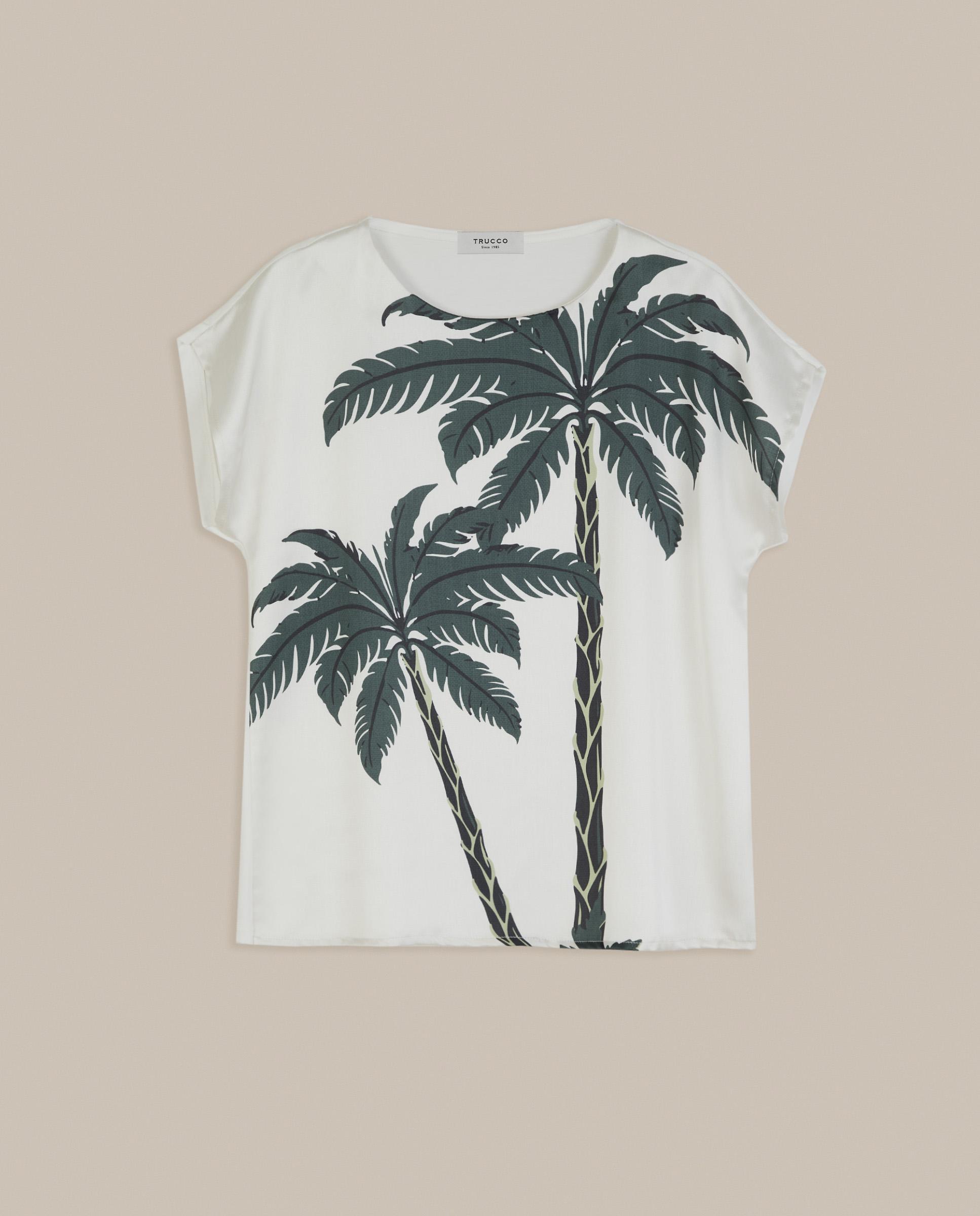 Camiseta de mujer satinada con estampado - Trucco - Blanco / Verde Blanco / Verde-4