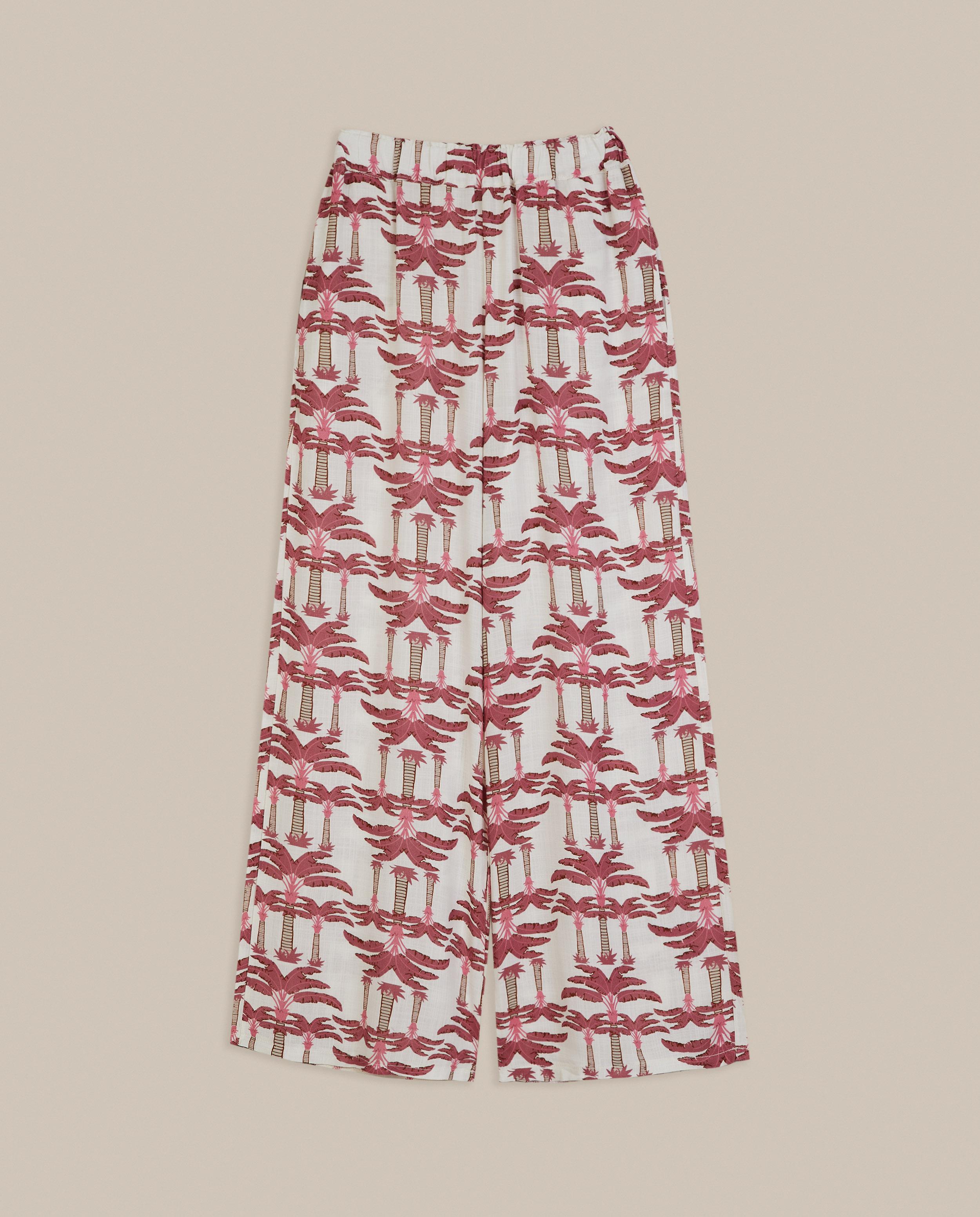 Pantalón ancho de mujer 100% lino estampado - Trucco - Rosa / Blanco Rosa / Blanco-4