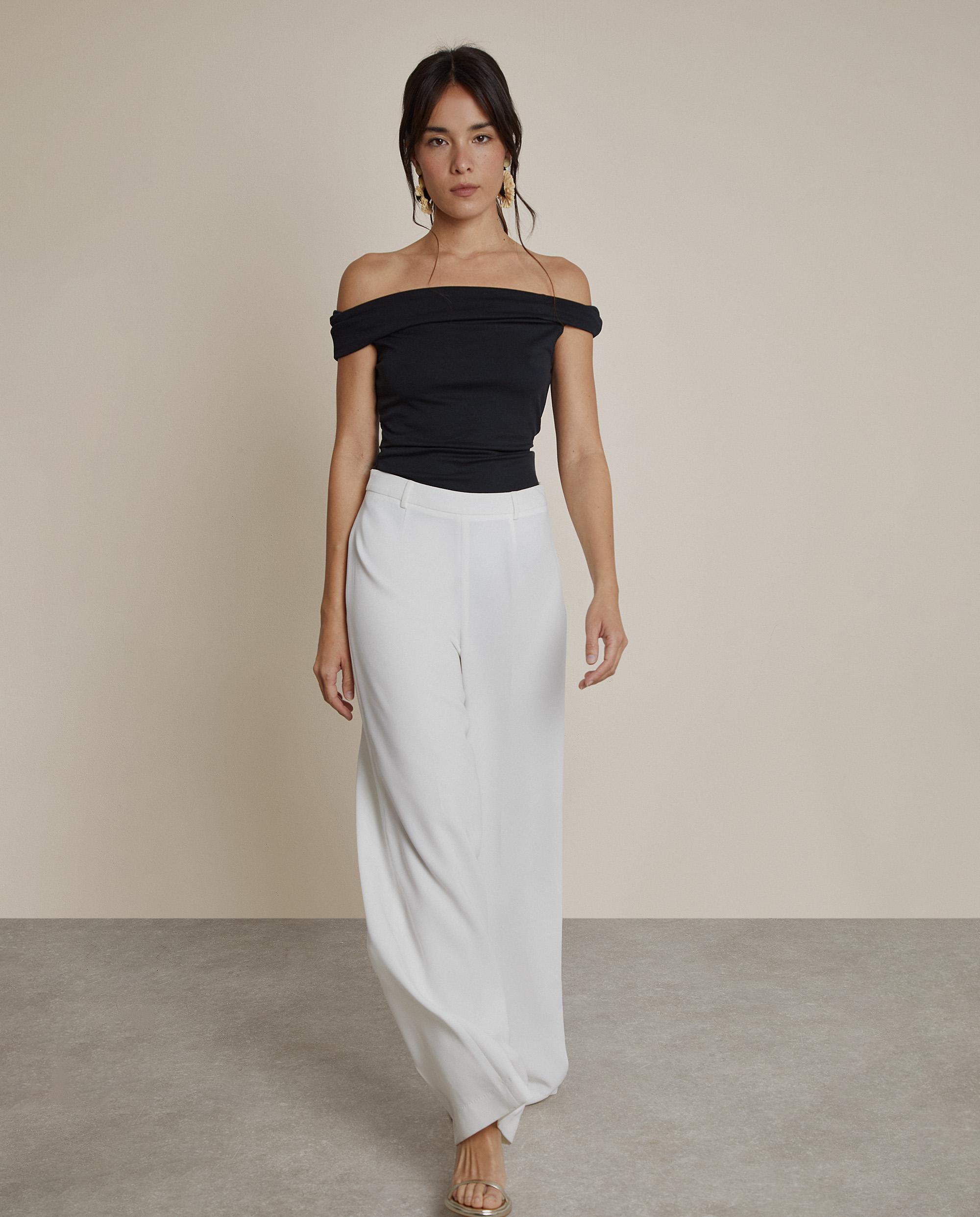 Pantalón de vestir de mujer fluído con cremallera lateral - Trucco - Blanco Blanco-2