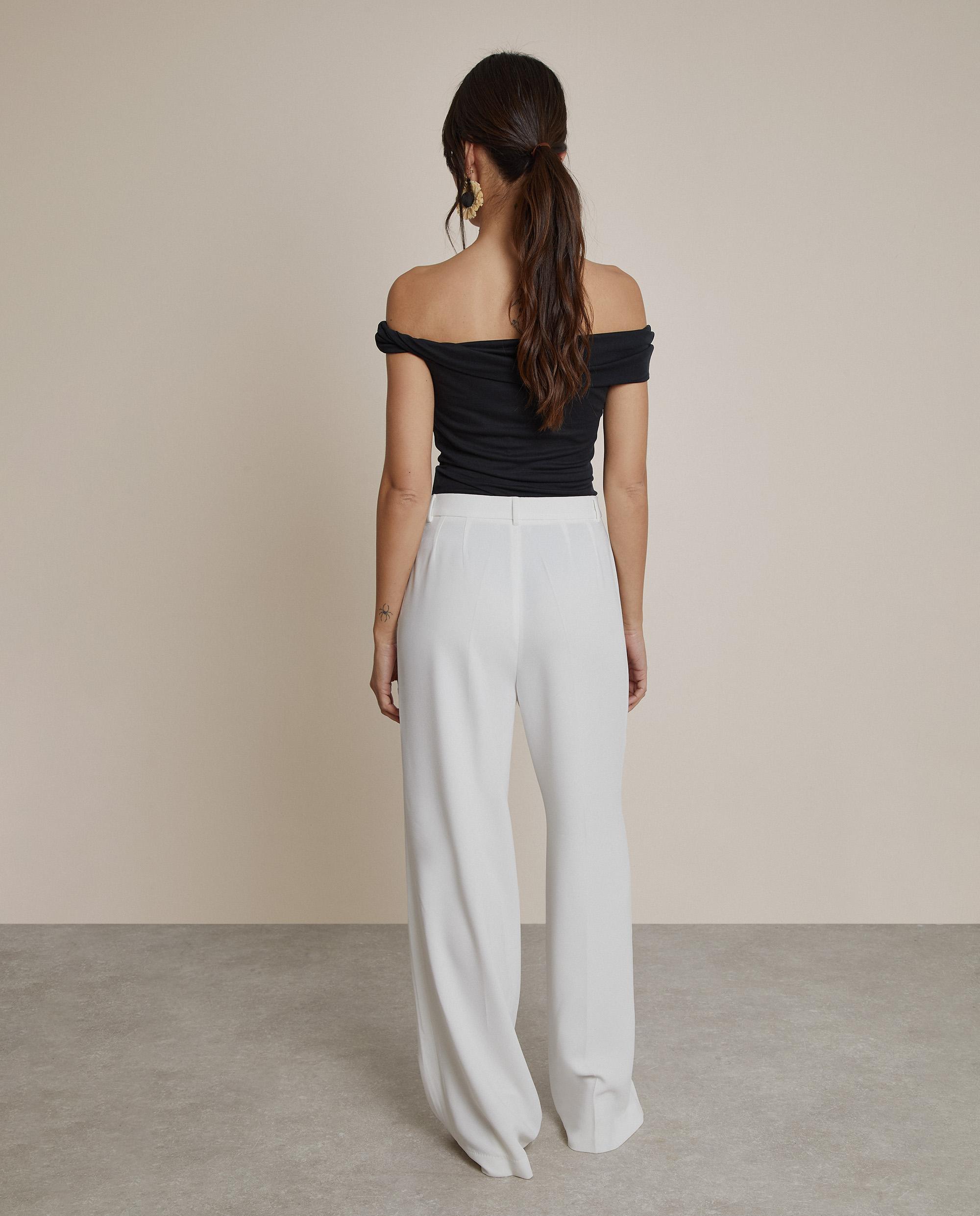 Pantalón de vestir de mujer fluído con cremallera lateral - Trucco - Blanco Blanco-3