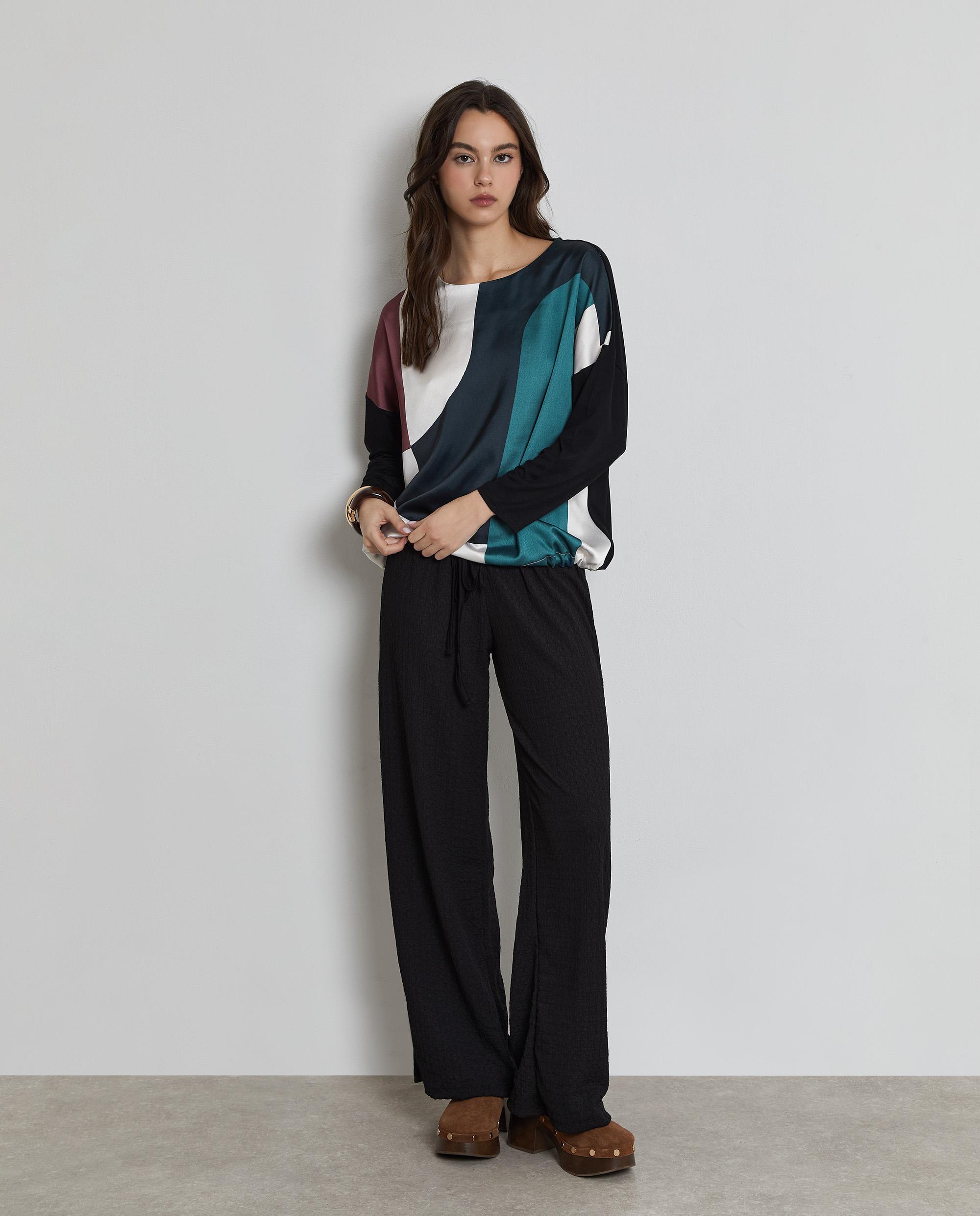 Camiseta de mujer estampada con goma en la cintura - Trucco - Multicolor Multicolor-3