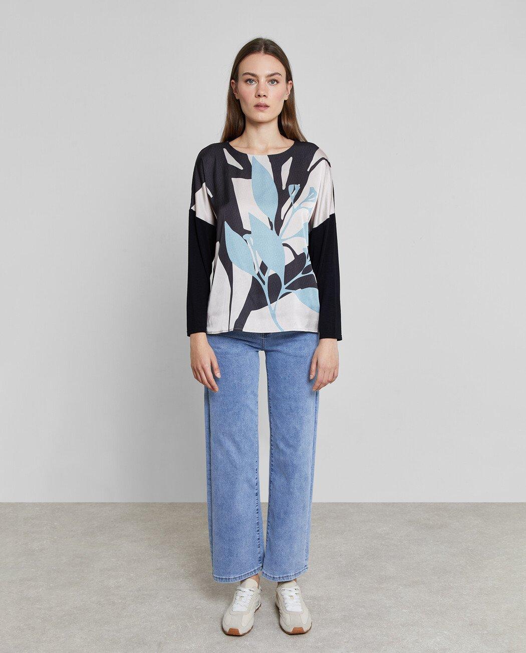Camiseta de mujer estampada de manga larga - Trucco - Azul / Blanco Azul / Blanco-1