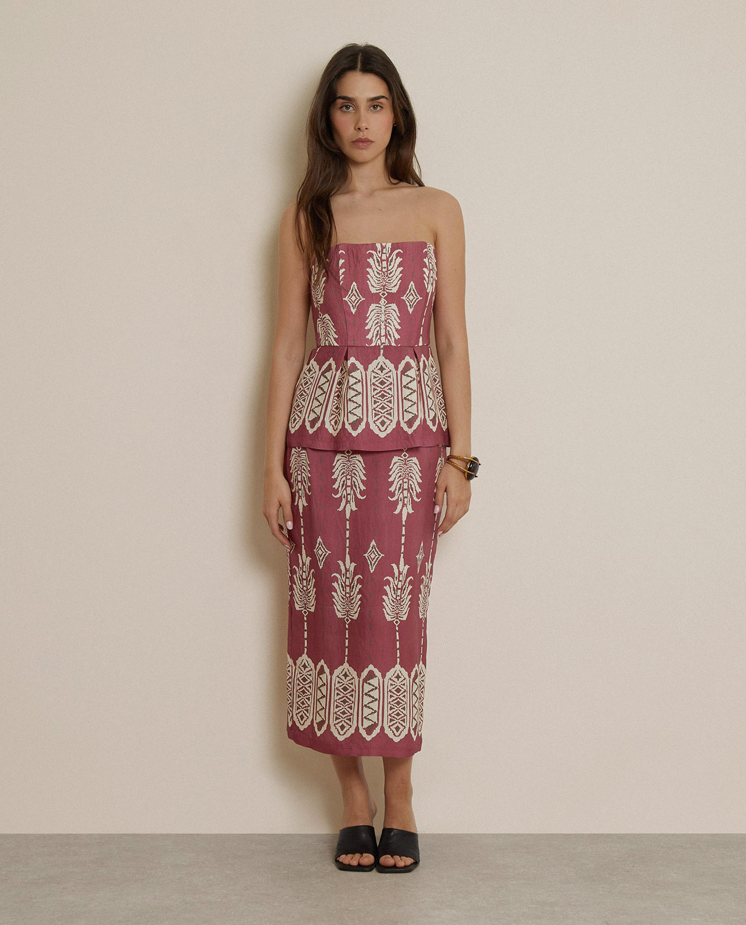 Falda midi de corte recto estampada - Trucco - Marsala Marsala-1