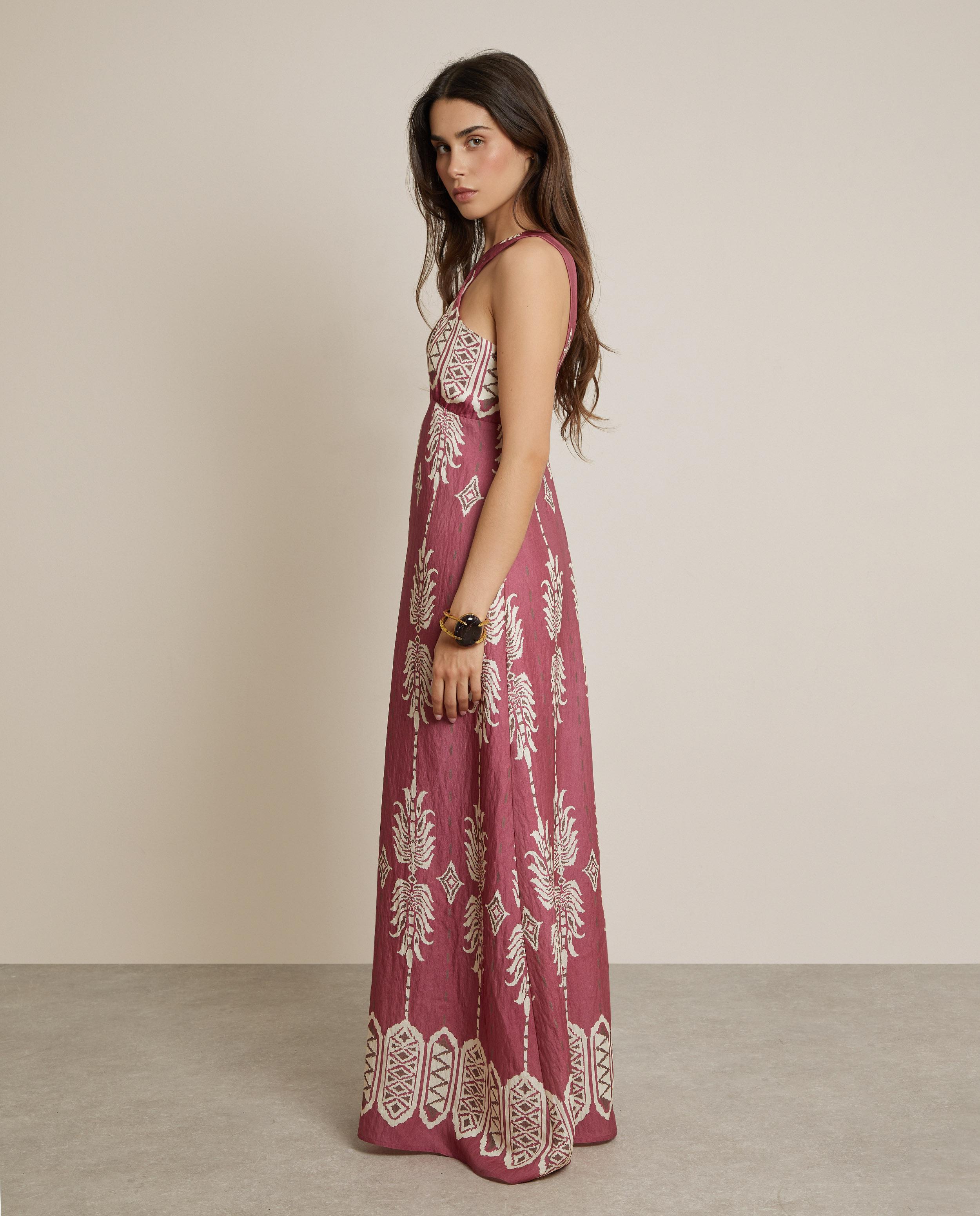 Imagen 3 de Vestido largo con estampado étnico y cuello halter - Trucco - Marsala Marsala