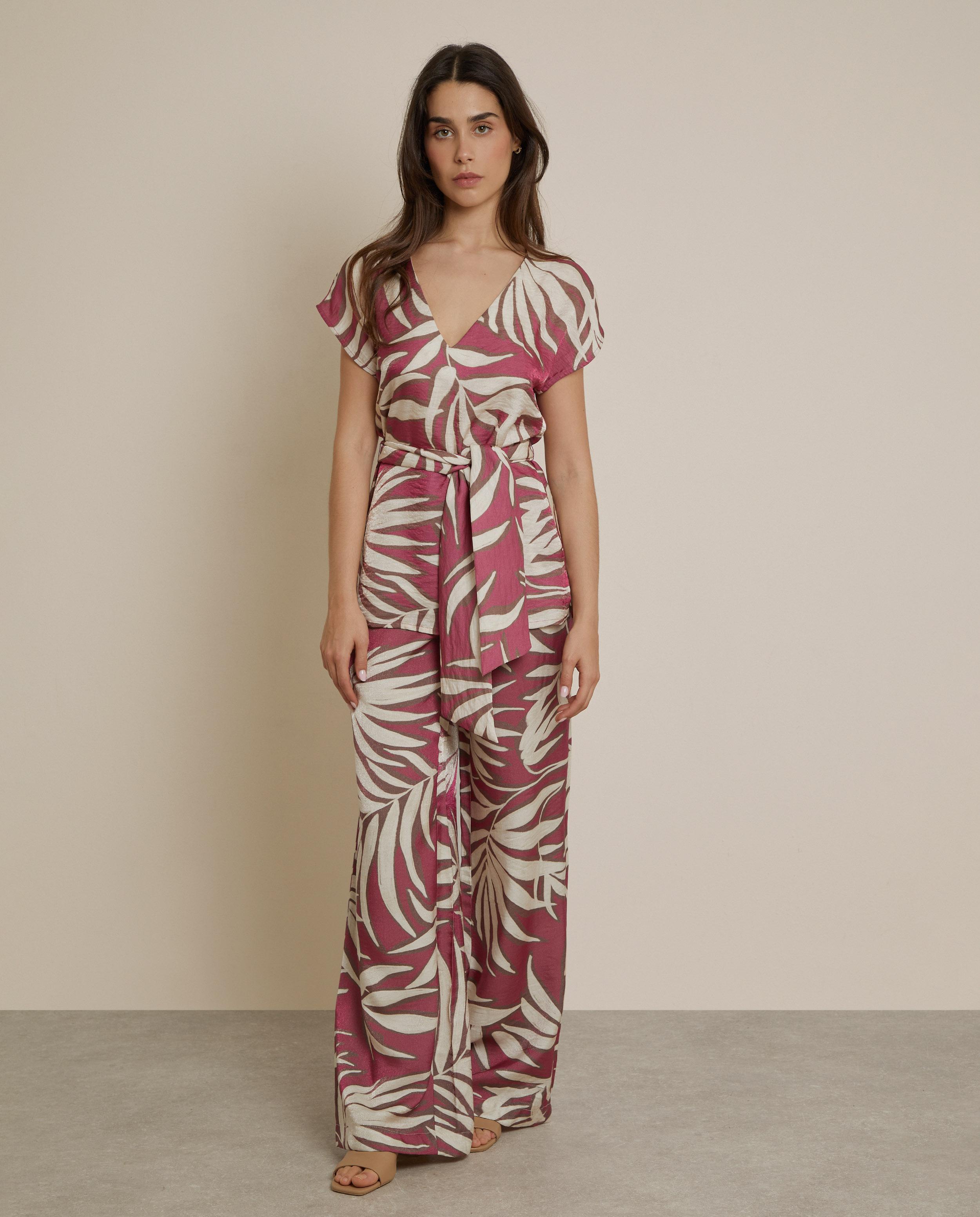 Pantalón ancho de mujer estampado con bolsillos laterales - Trucco - Rosa Rosa-1
