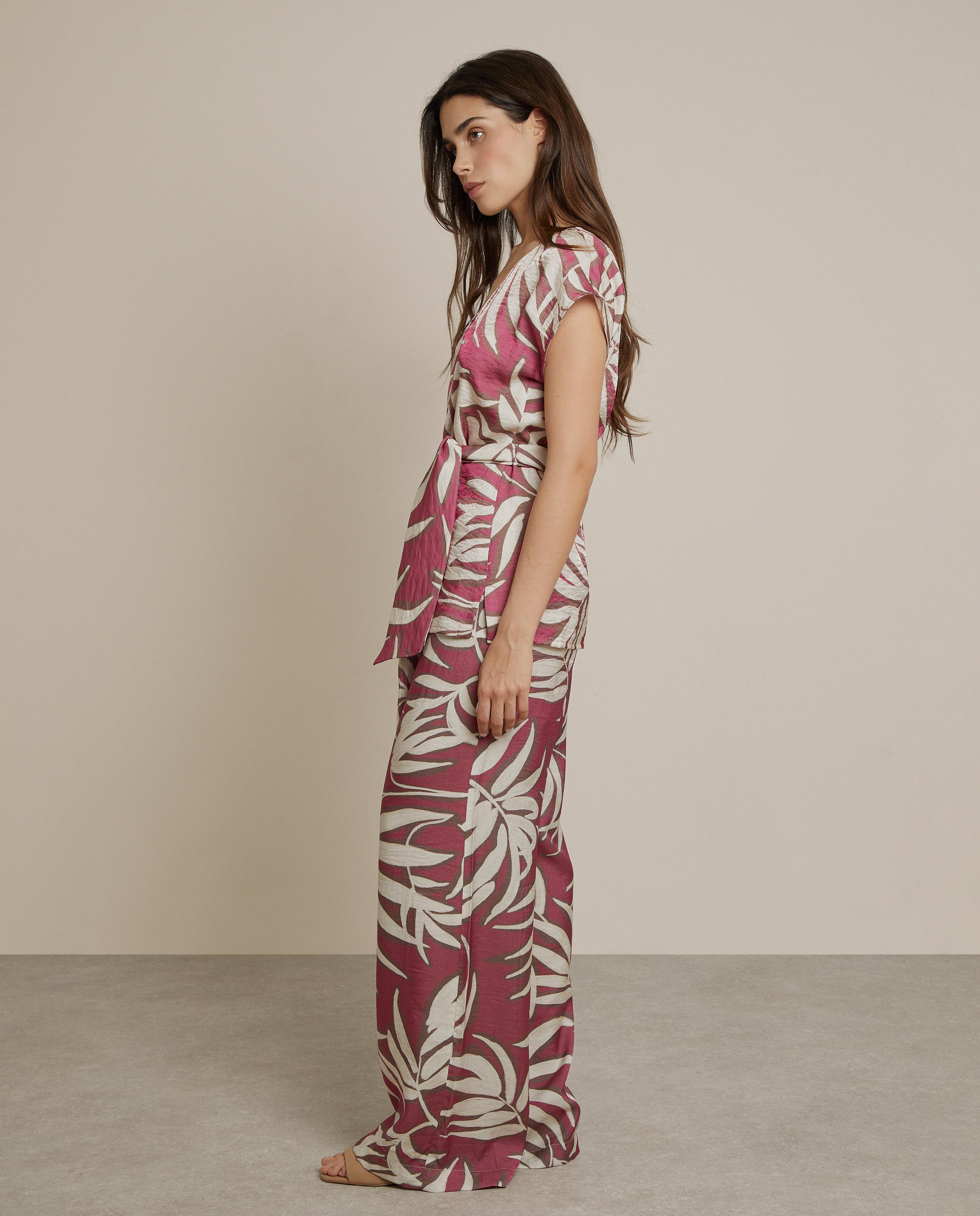 Pantalón ancho de mujer estampado con bolsillos laterales - Trucco - Rosa Rosa-2