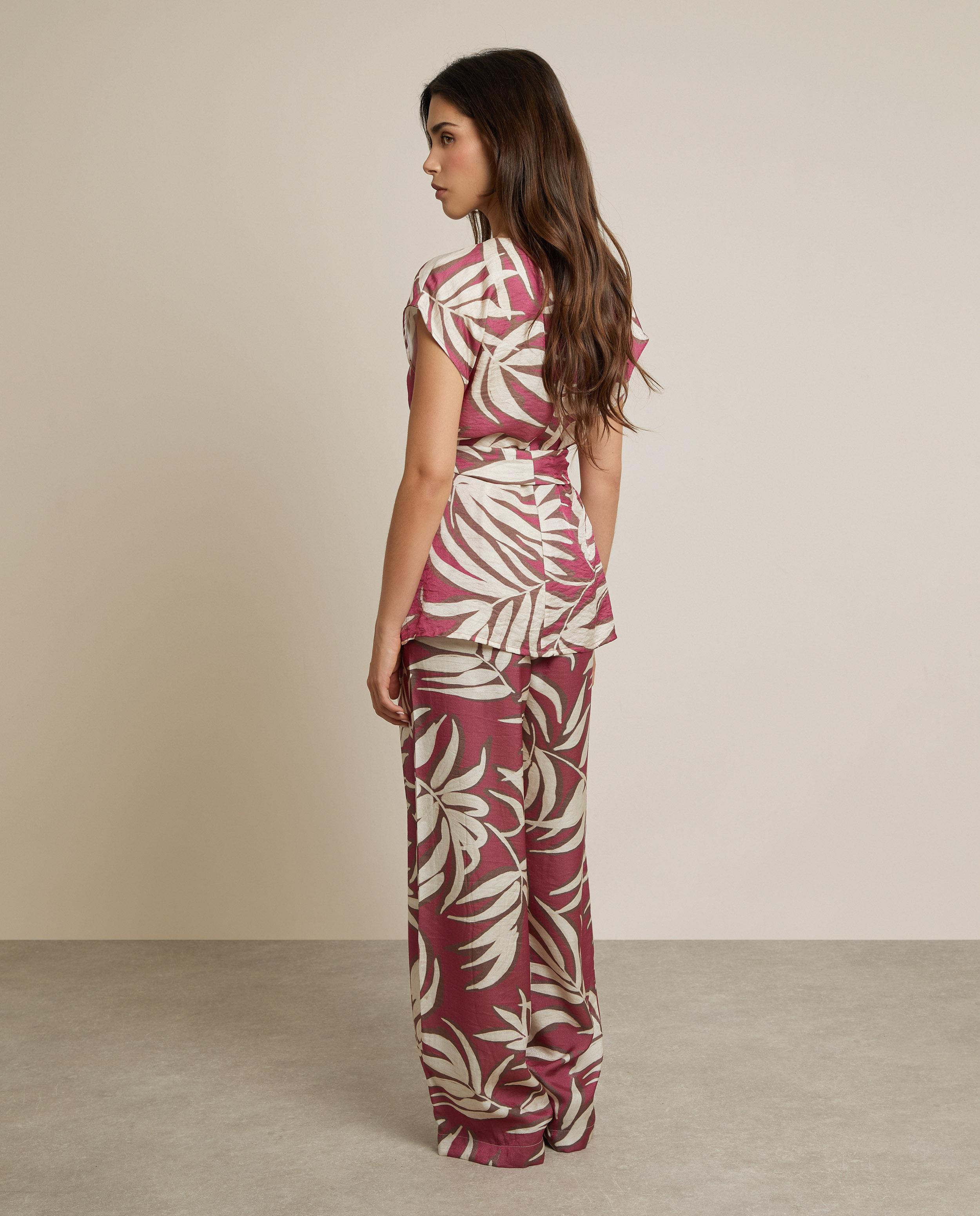 Pantalón ancho de mujer estampado con bolsillos laterales - Trucco - Rosa Rosa-3