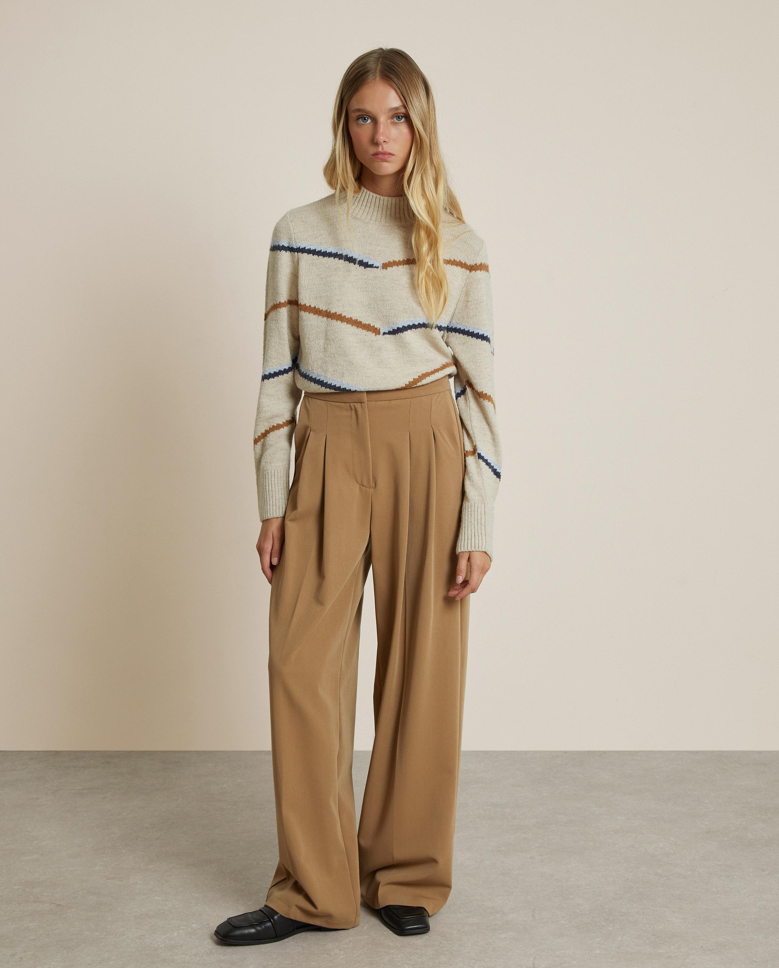 Pantalón ancho de mujer con pinzas de tiro alto - Trucco - Camel Camel-1