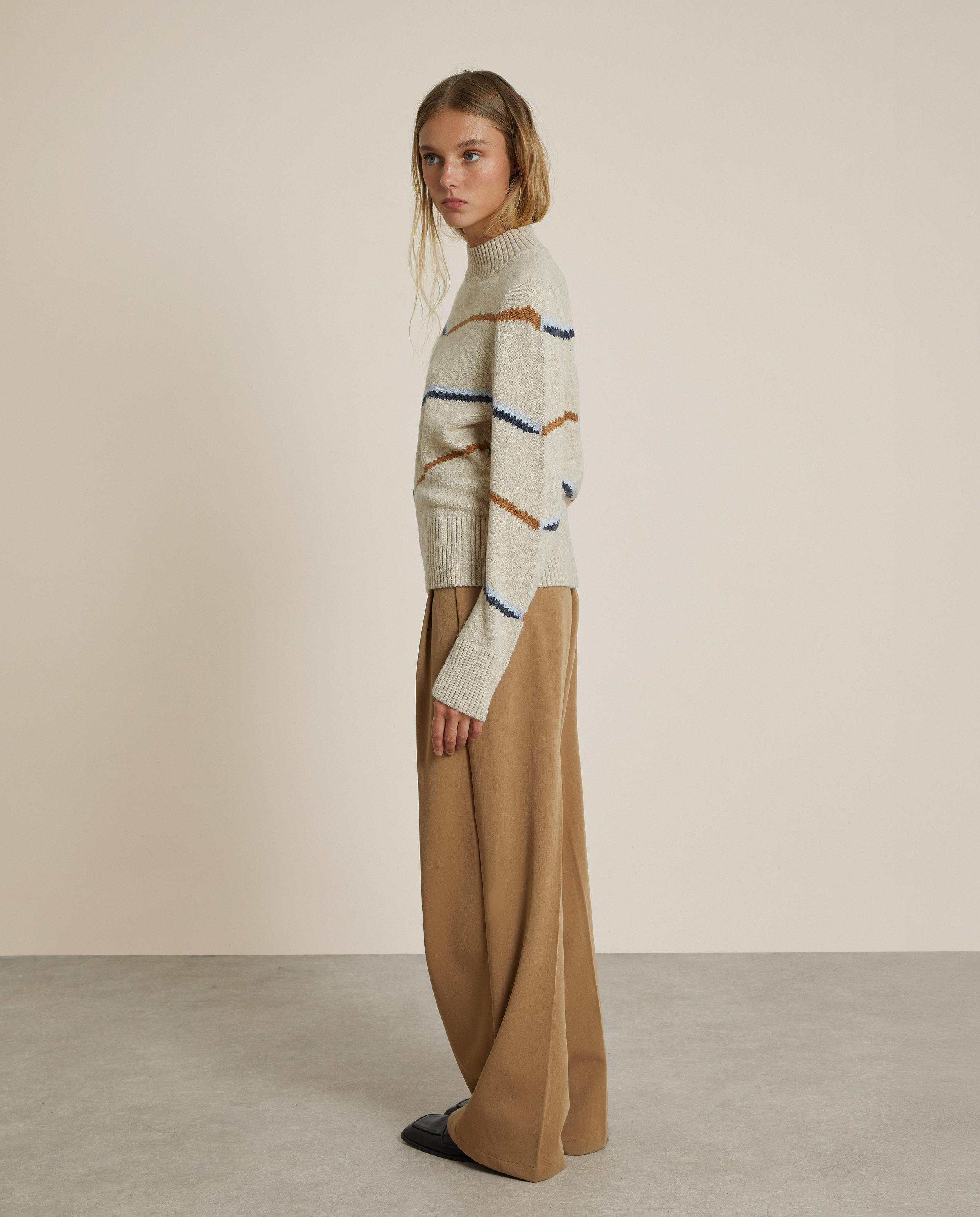 Pantalón ancho de mujer con pinzas de tiro alto - Trucco - Camel Camel-3