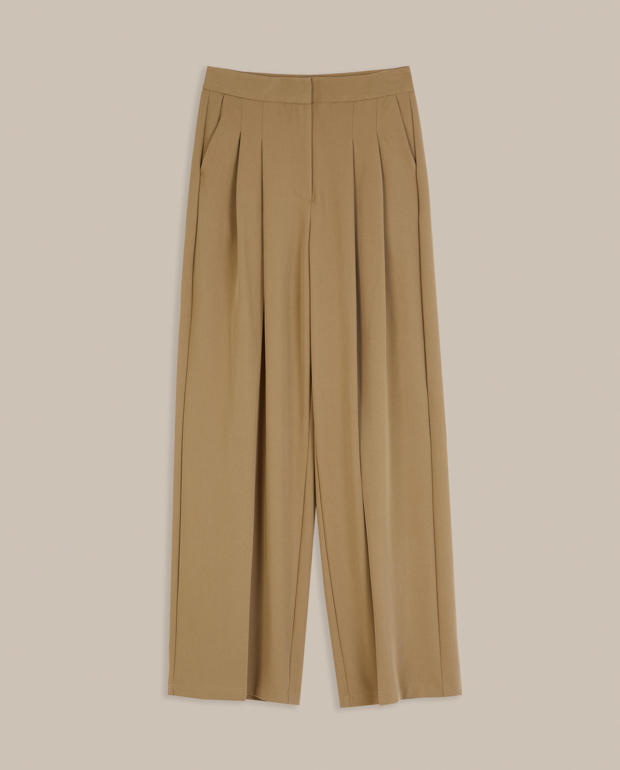 Pantalón ancho de mujer con pinzas de tiro alto - Trucco - Camel Camel-4