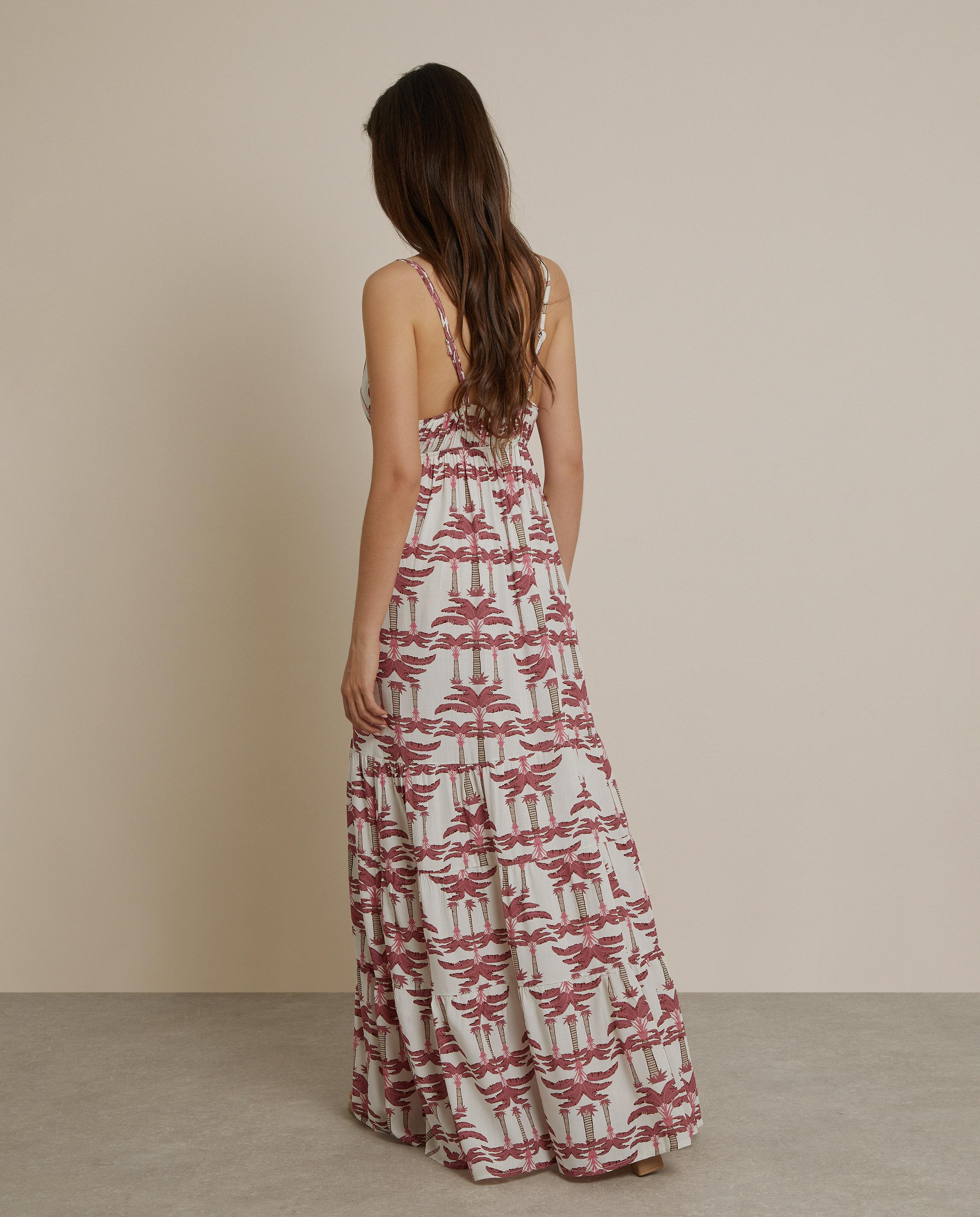 Vestido largo 100% lino estampado - Trucco - Rosa / Blanco Rosa / Blanco-3