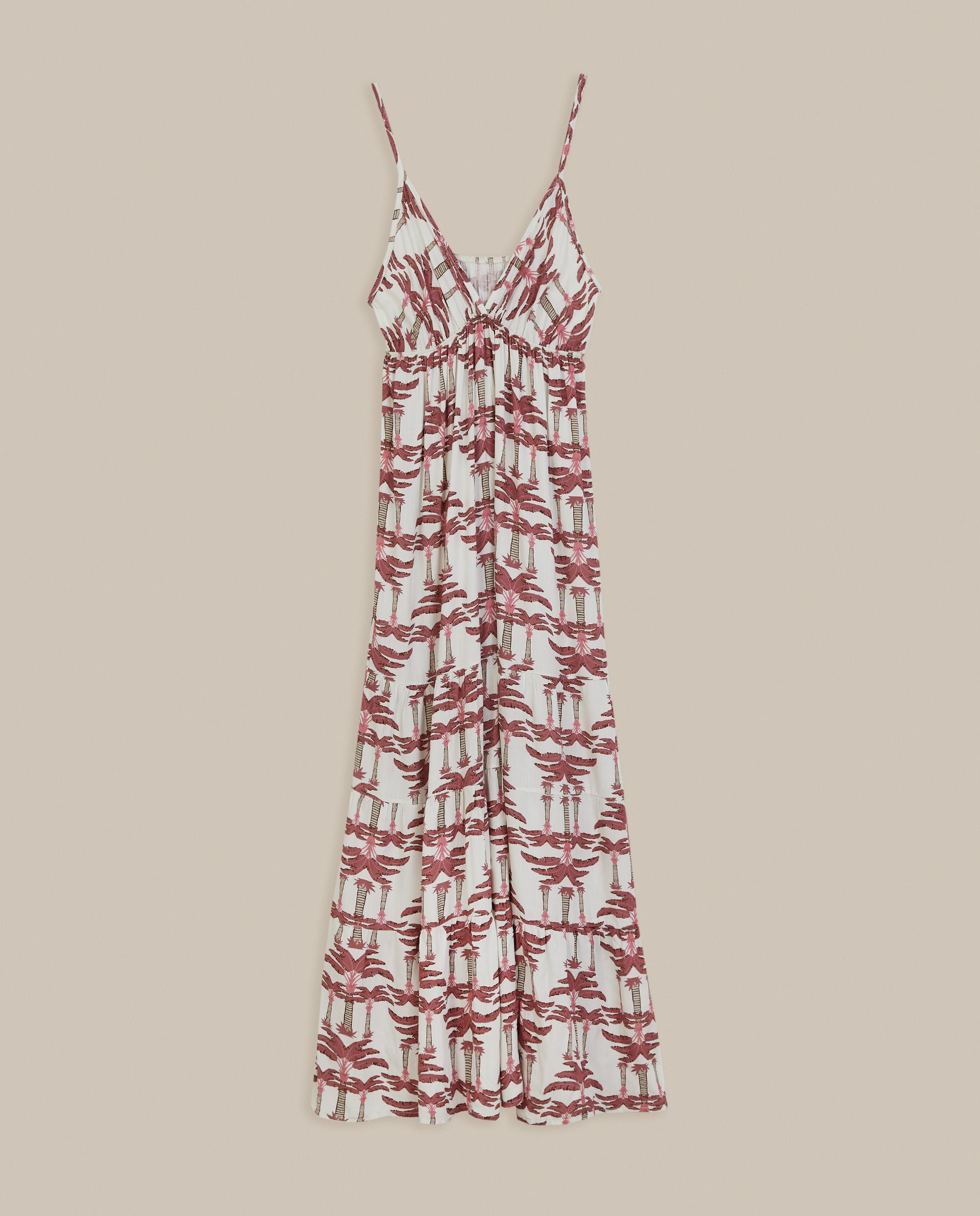 Vestido largo 100% lino estampado - Trucco - Rosa / Blanco Rosa / Blanco-4