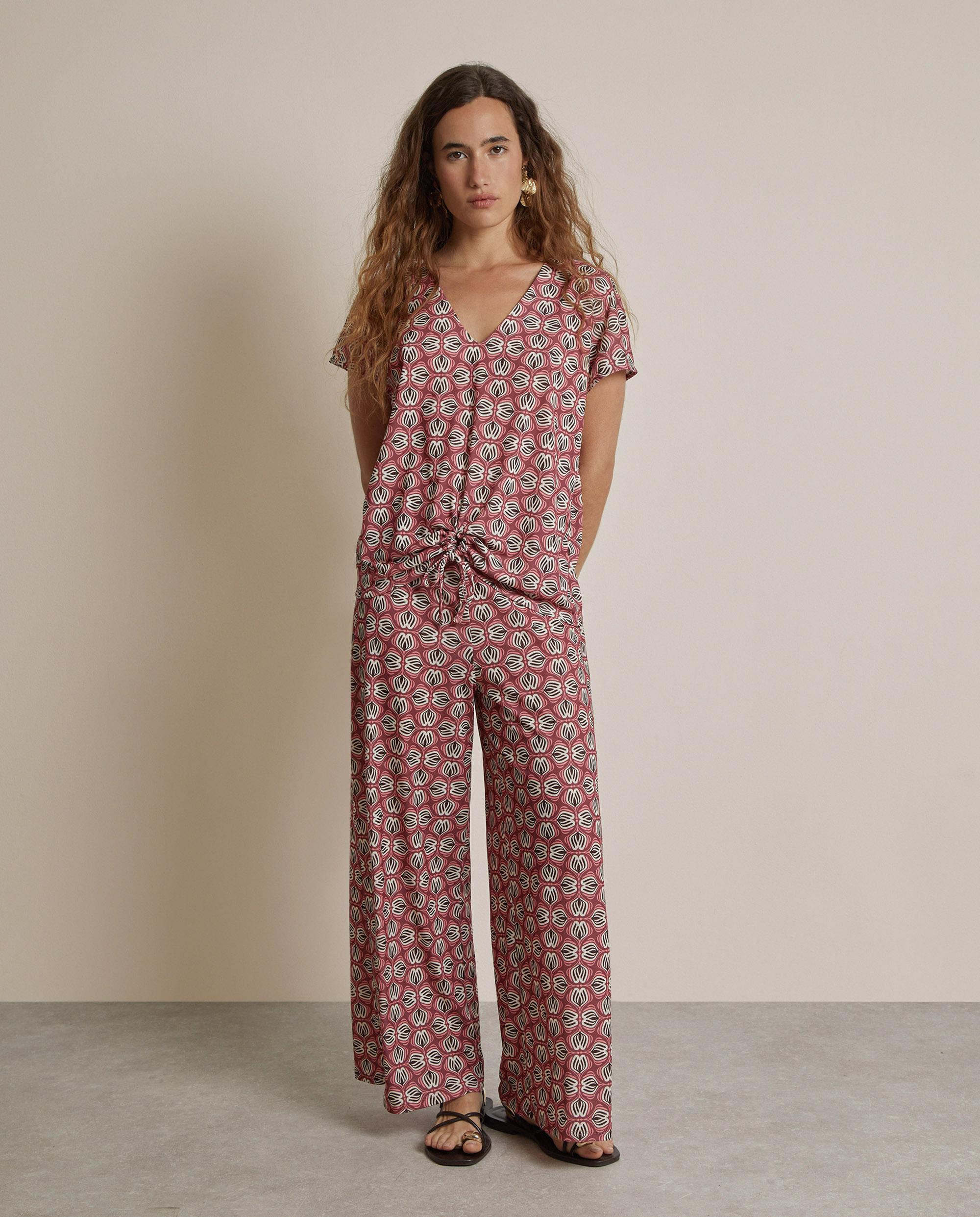 Pantalón ancho de mujer estampado con abertura lateral en el bajo - Trucco - Rosa / Negro Rosa / Negro-1