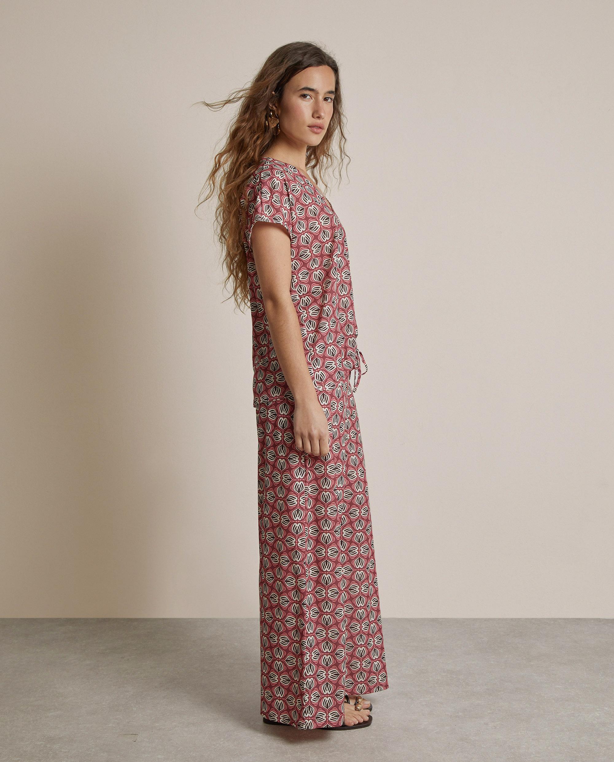 Pantalón ancho de mujer estampado con abertura lateral en el bajo - Trucco - Rosa / Negro Rosa / Negro-2