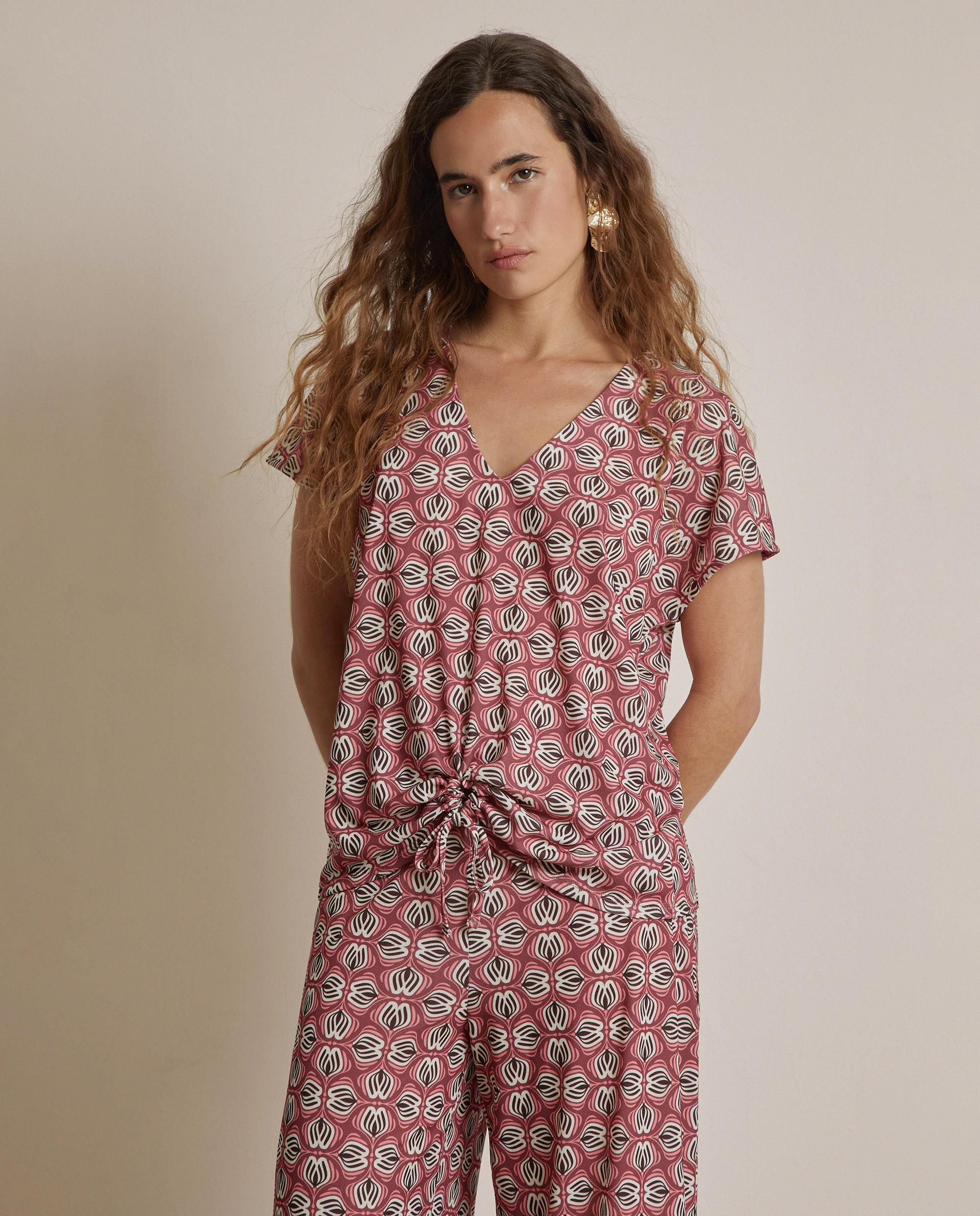 Camiseta de mujer de manga corta con estampado - Trucco - Rosa / Negro Rosa / Negro-1