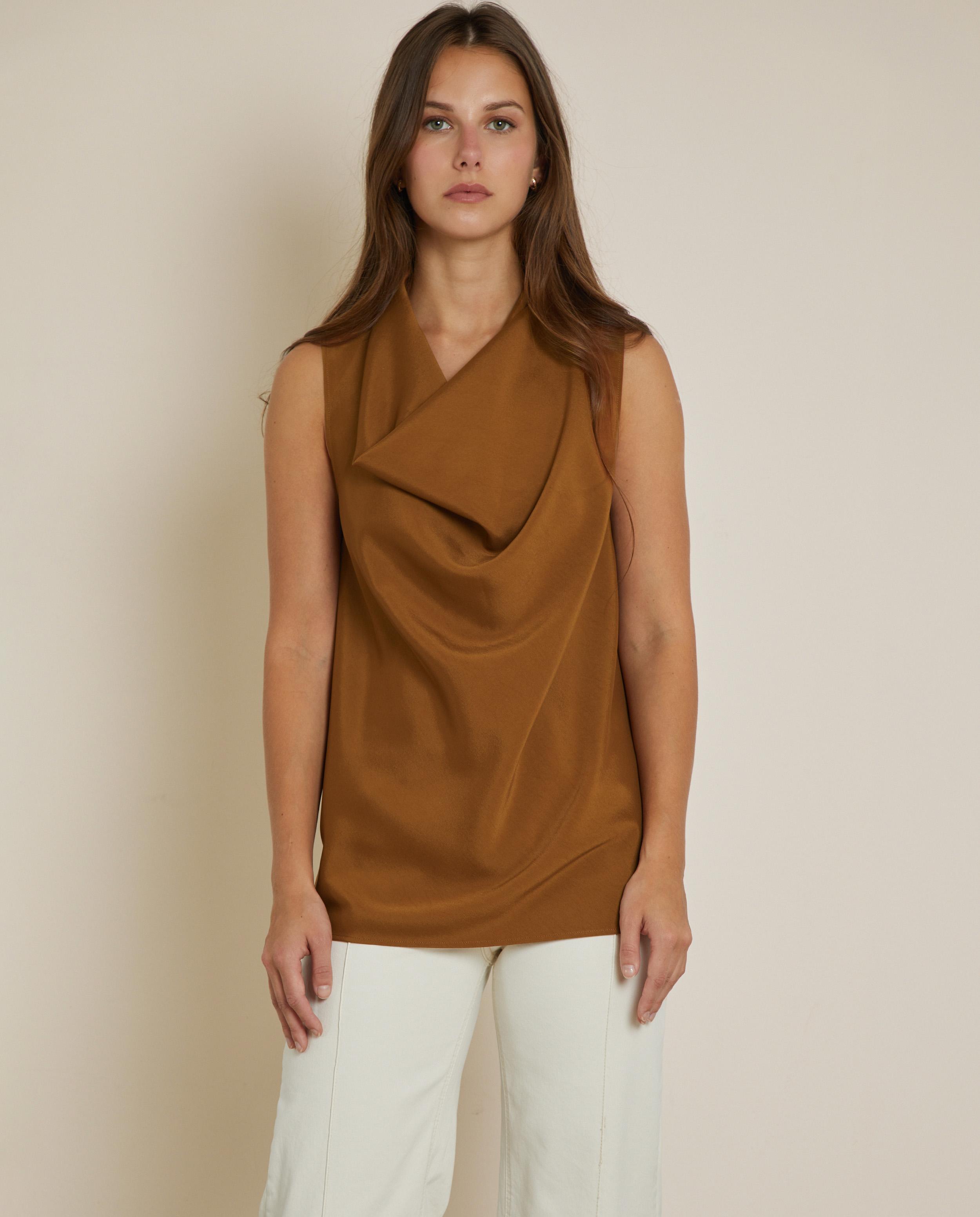 Top de mujer sin mangas con el cuello drapeado - Trucco - Camel Camel-1