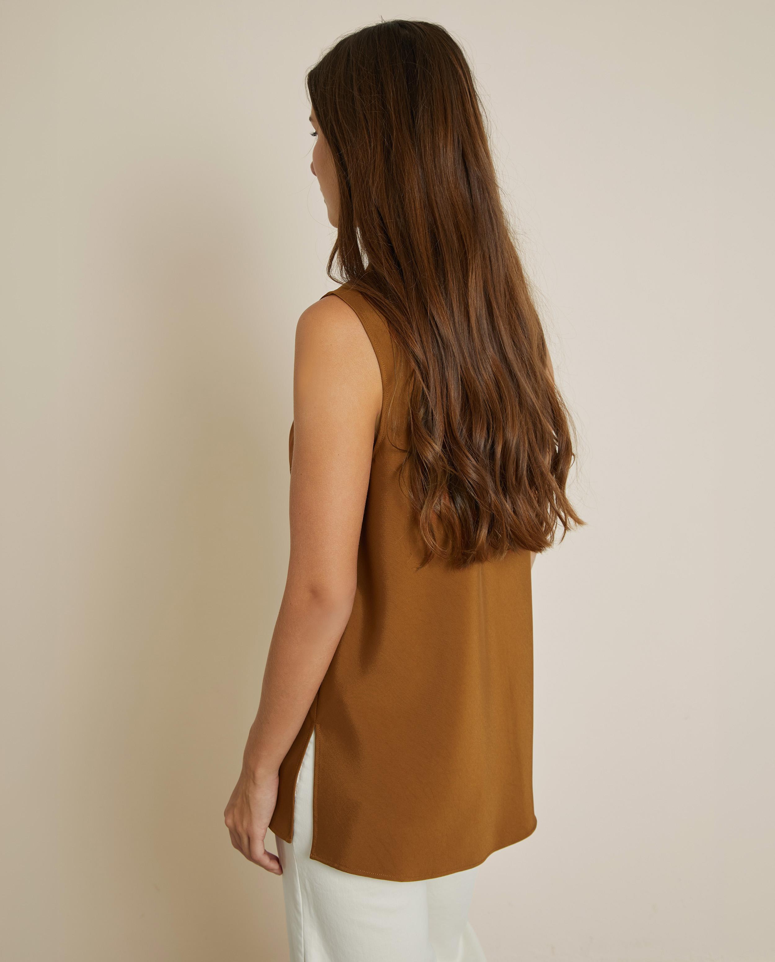 Top de mujer sin mangas con el cuello drapeado - Trucco - Camel Camel-2