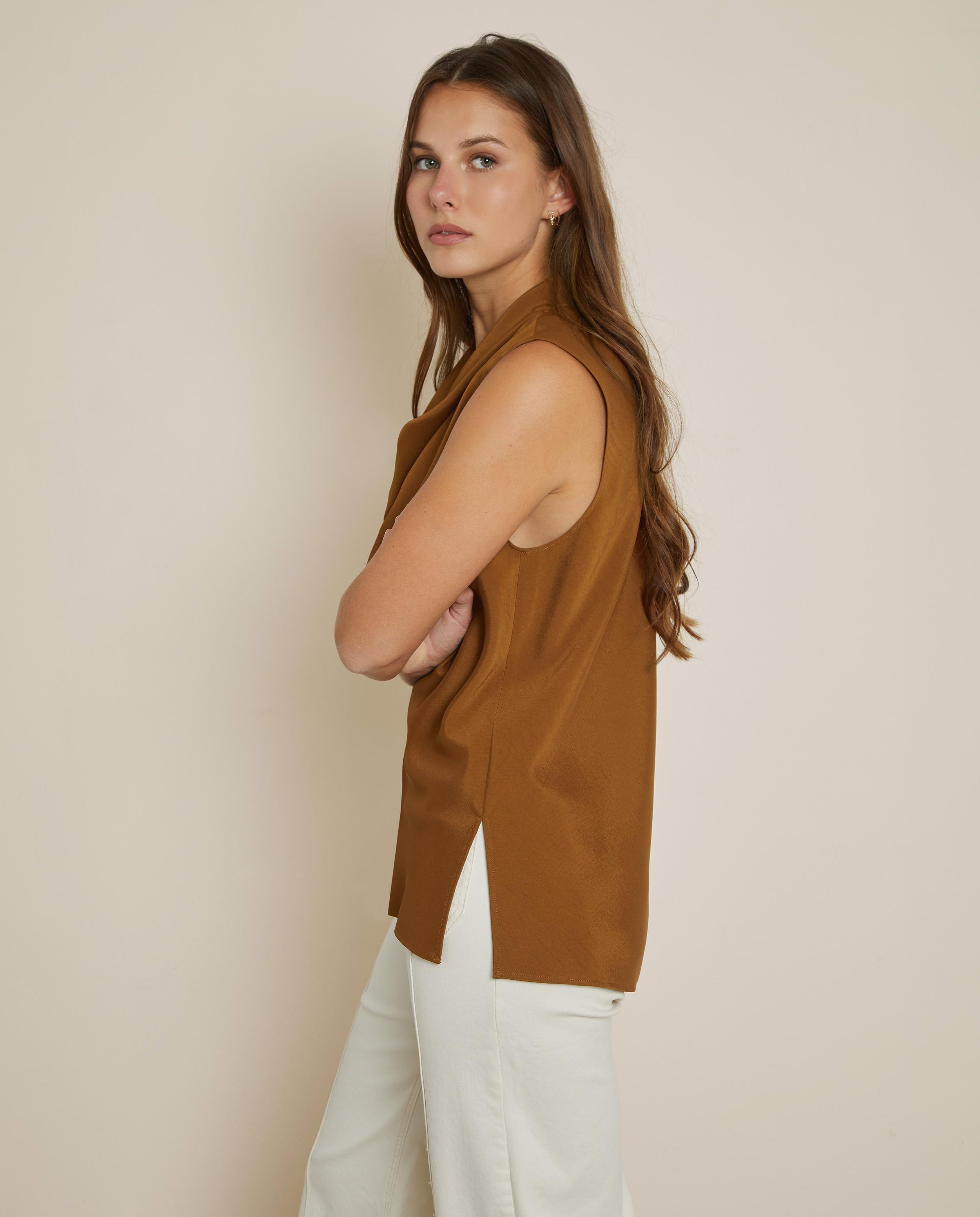 Top de mujer sin mangas con el cuello drapeado - Trucco - Camel Camel-3