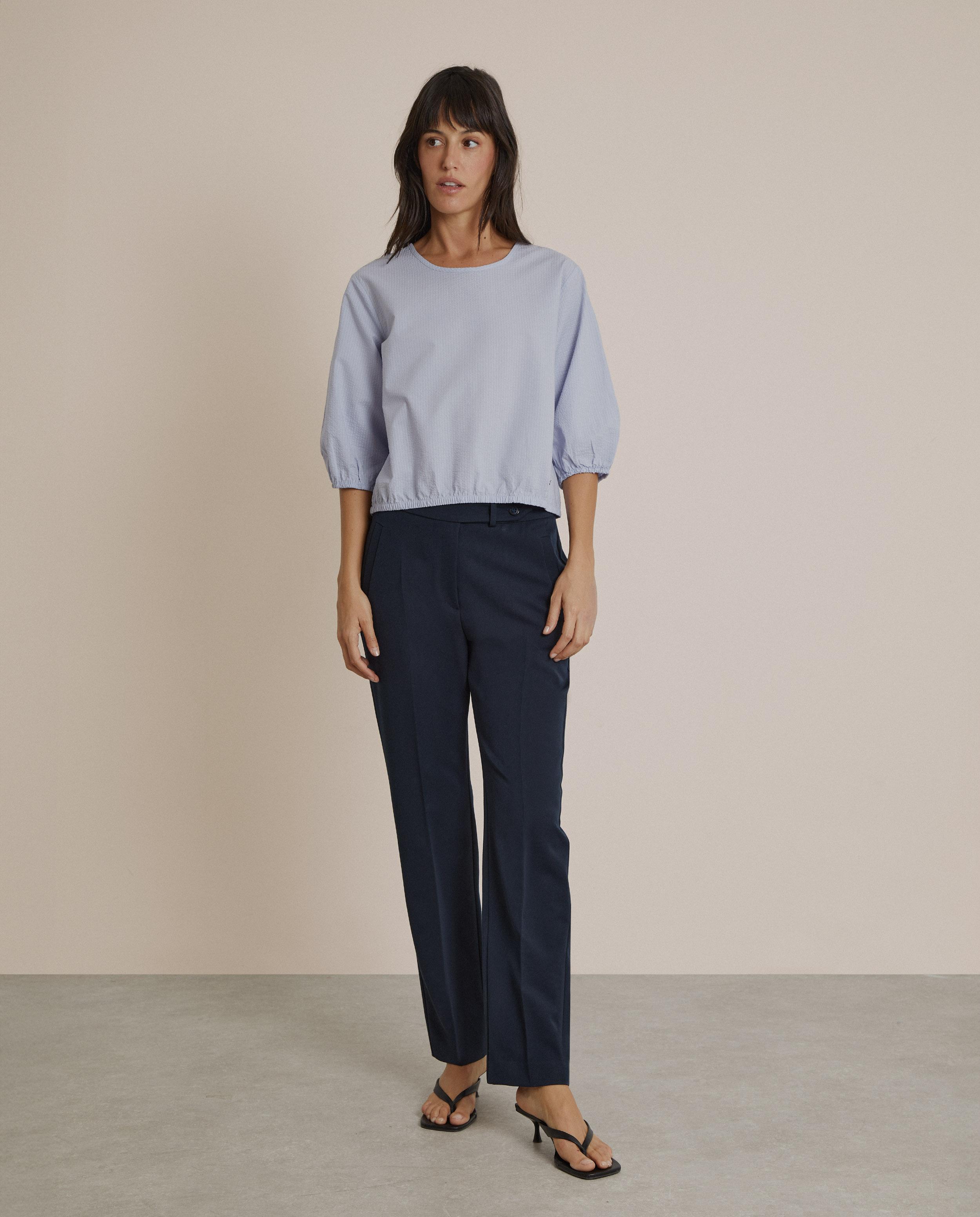 Blusa de mujer rústica con cuello redondo - Trucco - Azul claro Azul claro-1