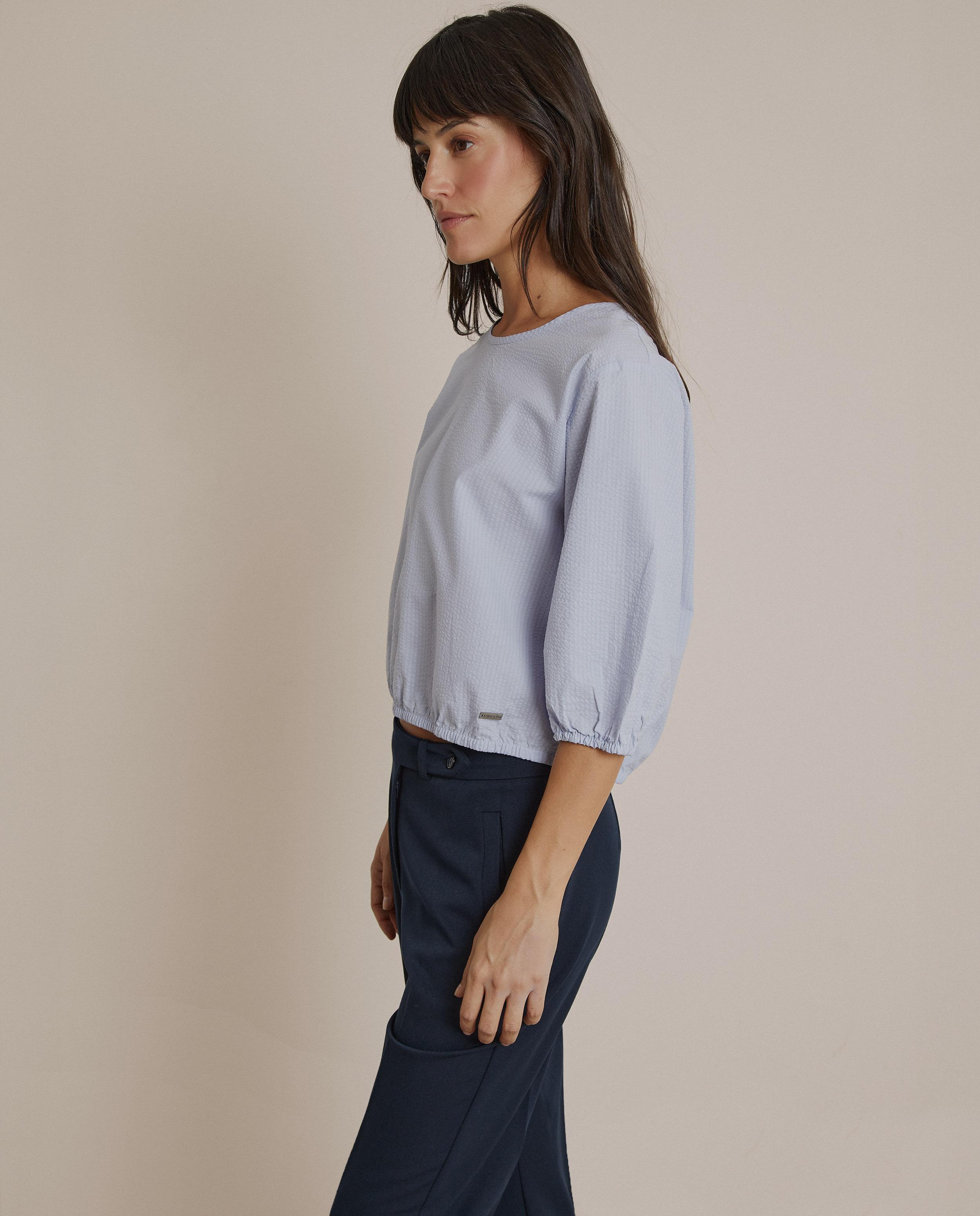 Blusa de mujer rústica con cuello redondo - Trucco - Azul claro Azul claro-2