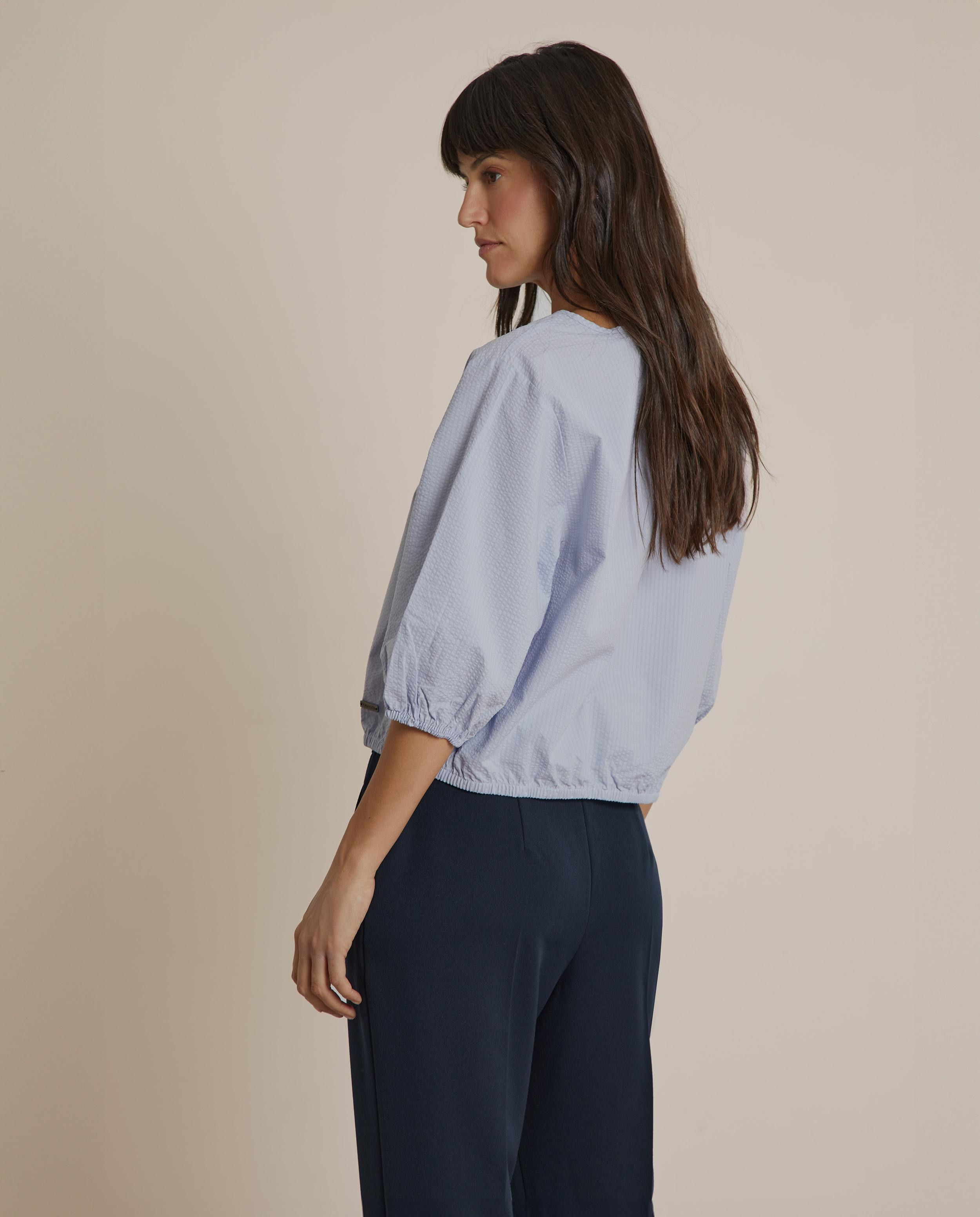 Blusa de mujer rústica con cuello redondo - Trucco - Azul claro Azul claro-3