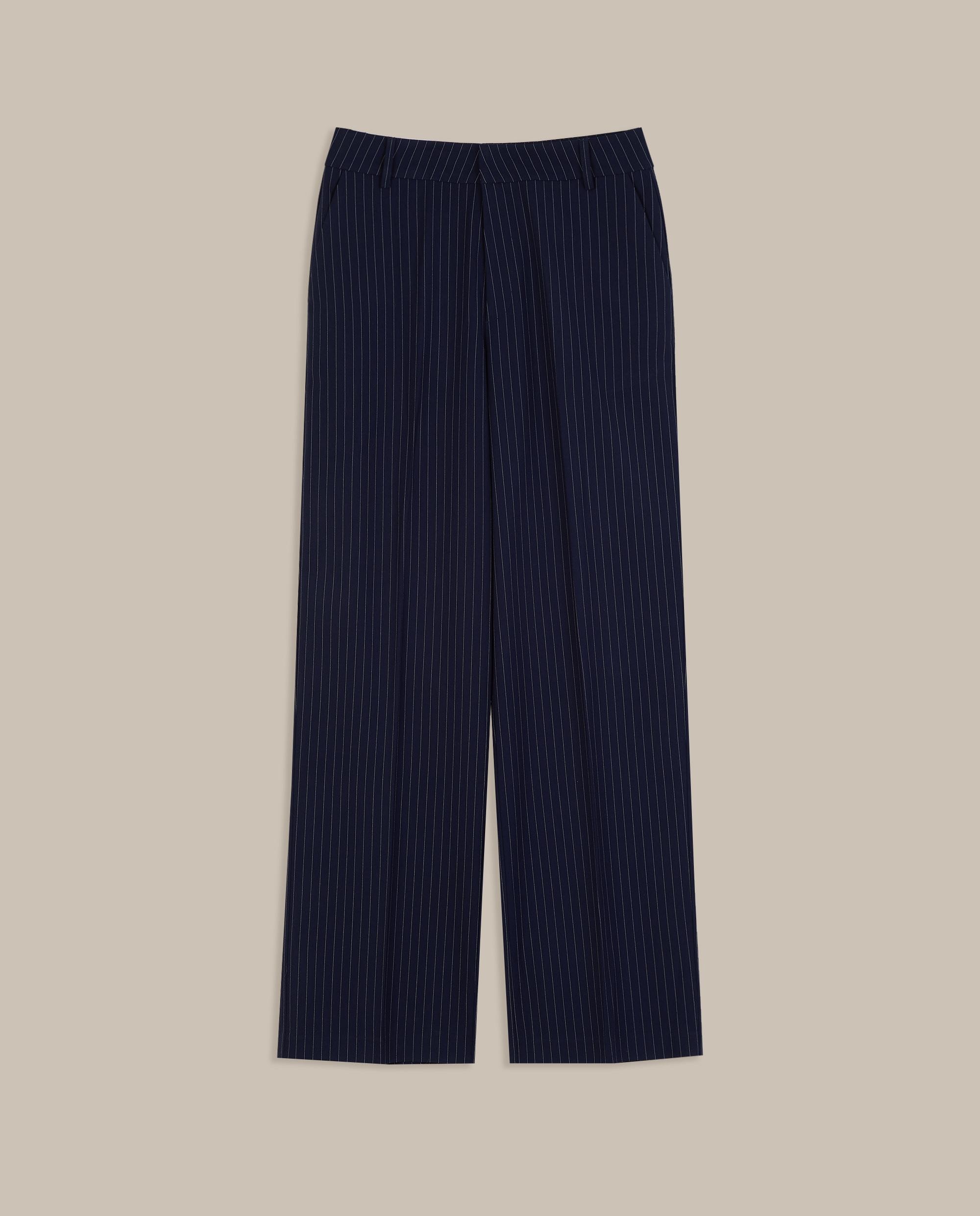 Pantalón de traje de mujer de corte recto con raya diplomática - Trucco - Azul marino Azul marino-4