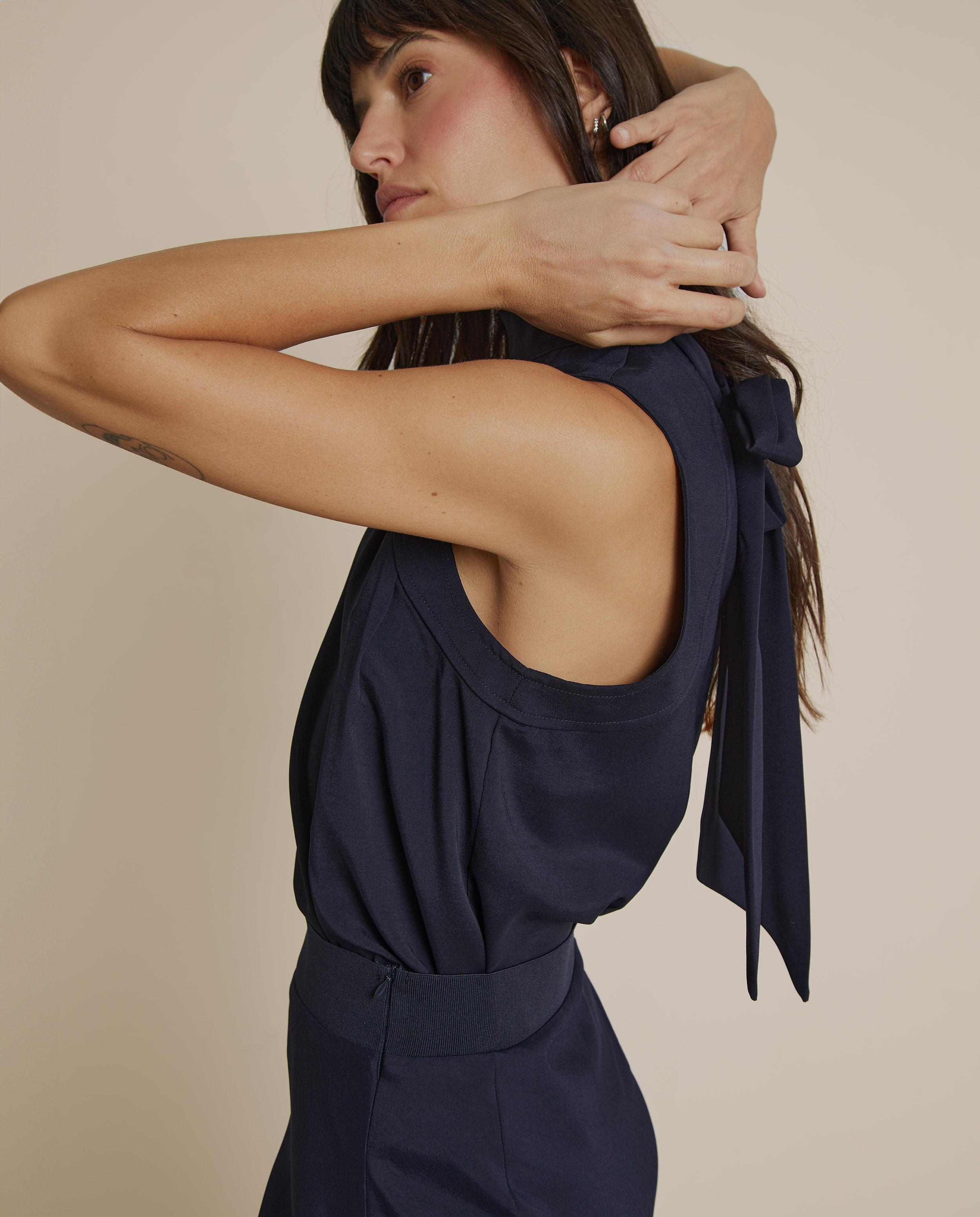 Top de mujer con cuello perkins y lazada en la espalda - Trucco - Azul marino Azul marino-3
