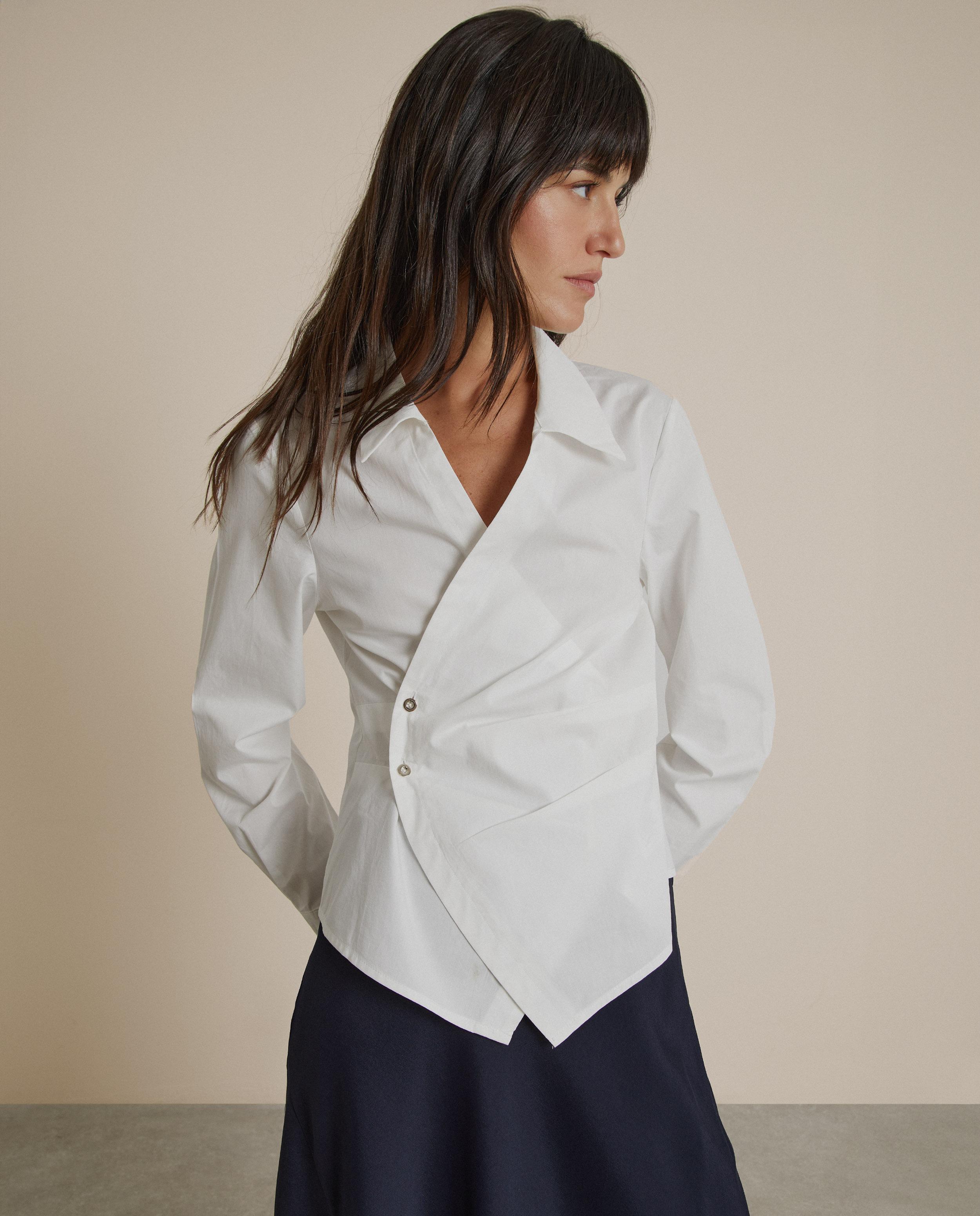 Imagen 0 de Camisa de mujer 100% algodón con escote cruzado Blanco