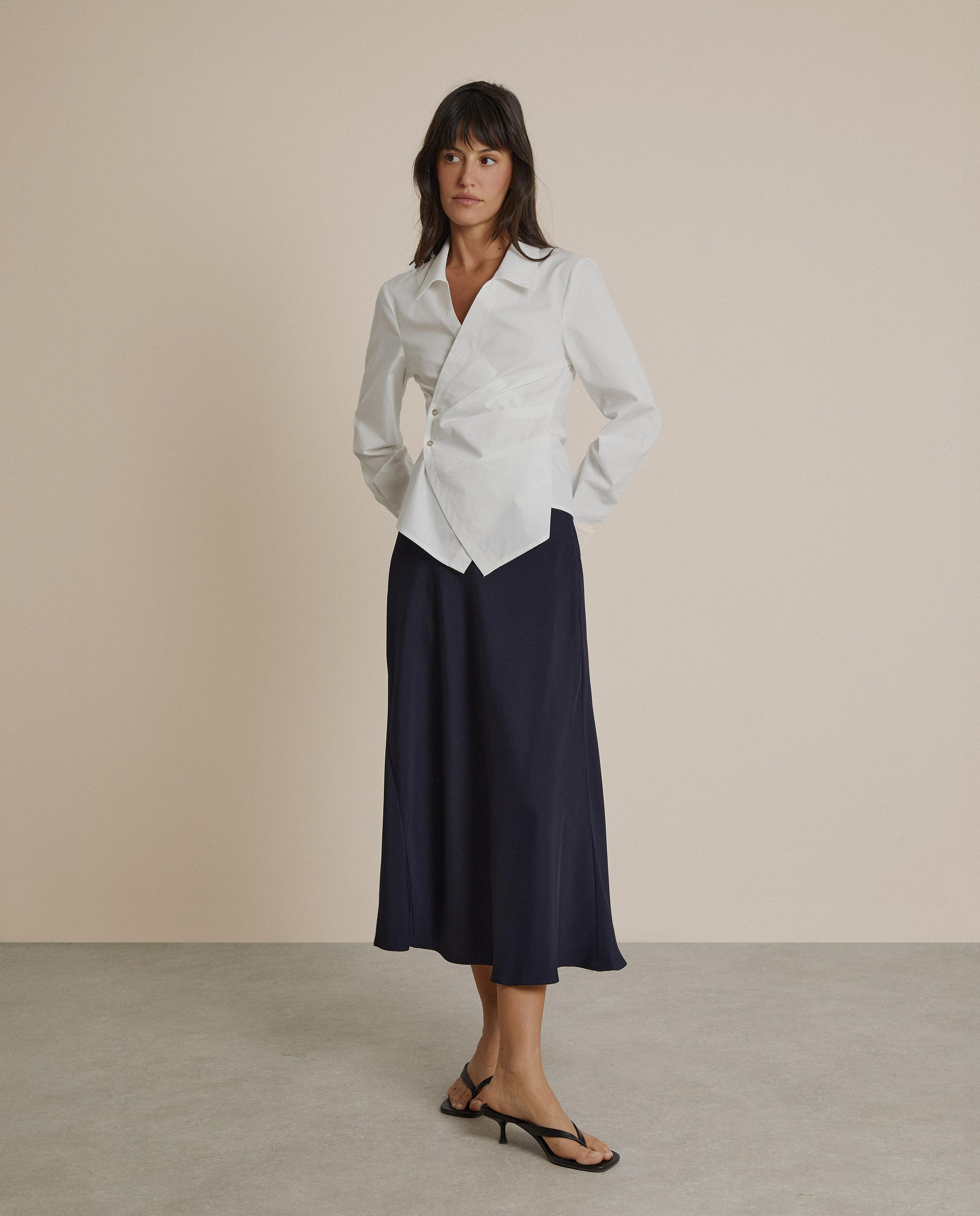 Camisa de mujer 100% algodón con escote cruzado - Trucco - Blanco Blanco-3