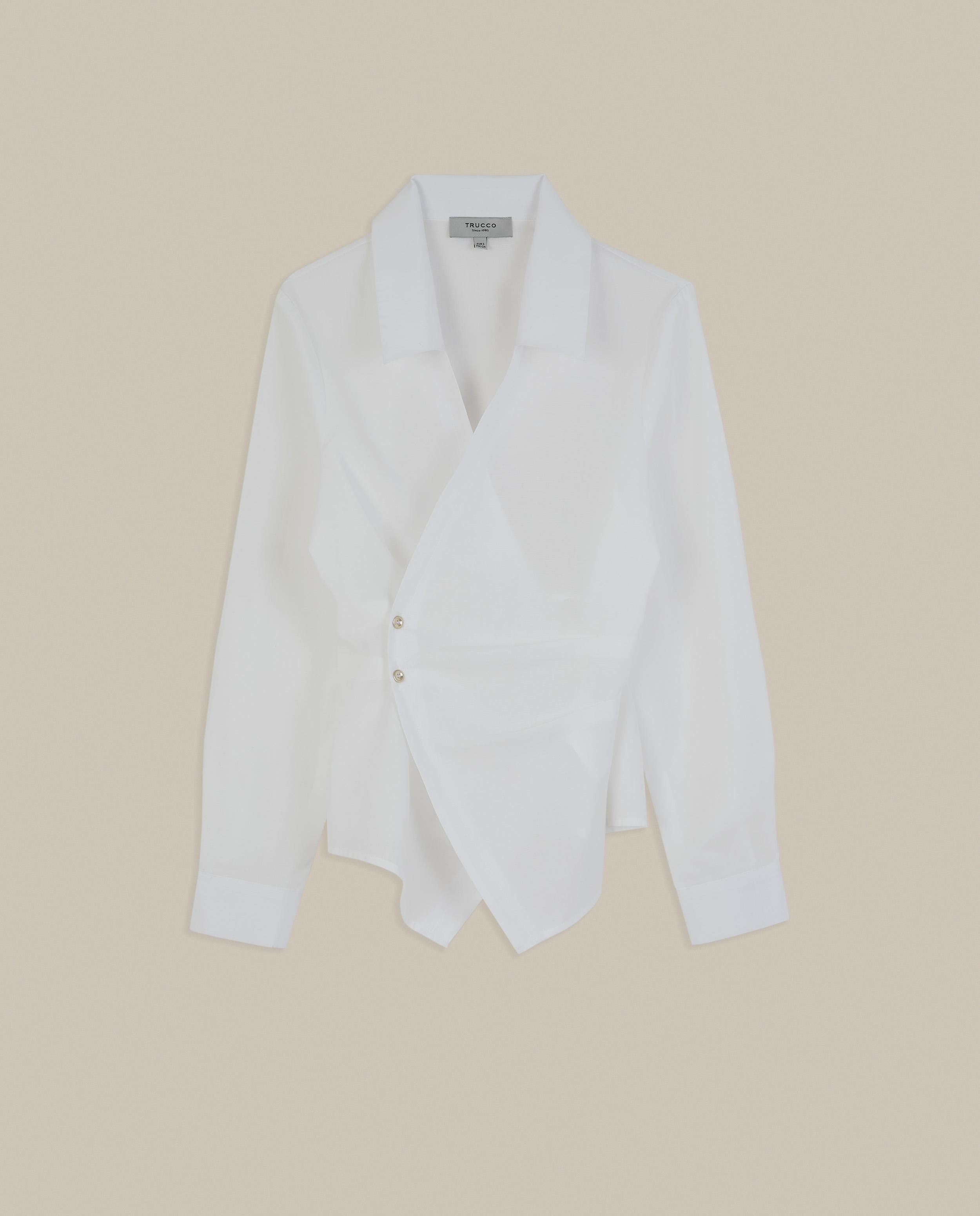 Camisa de mujer 100% algodón con escote cruzado - Trucco - Blanco Blanco-4