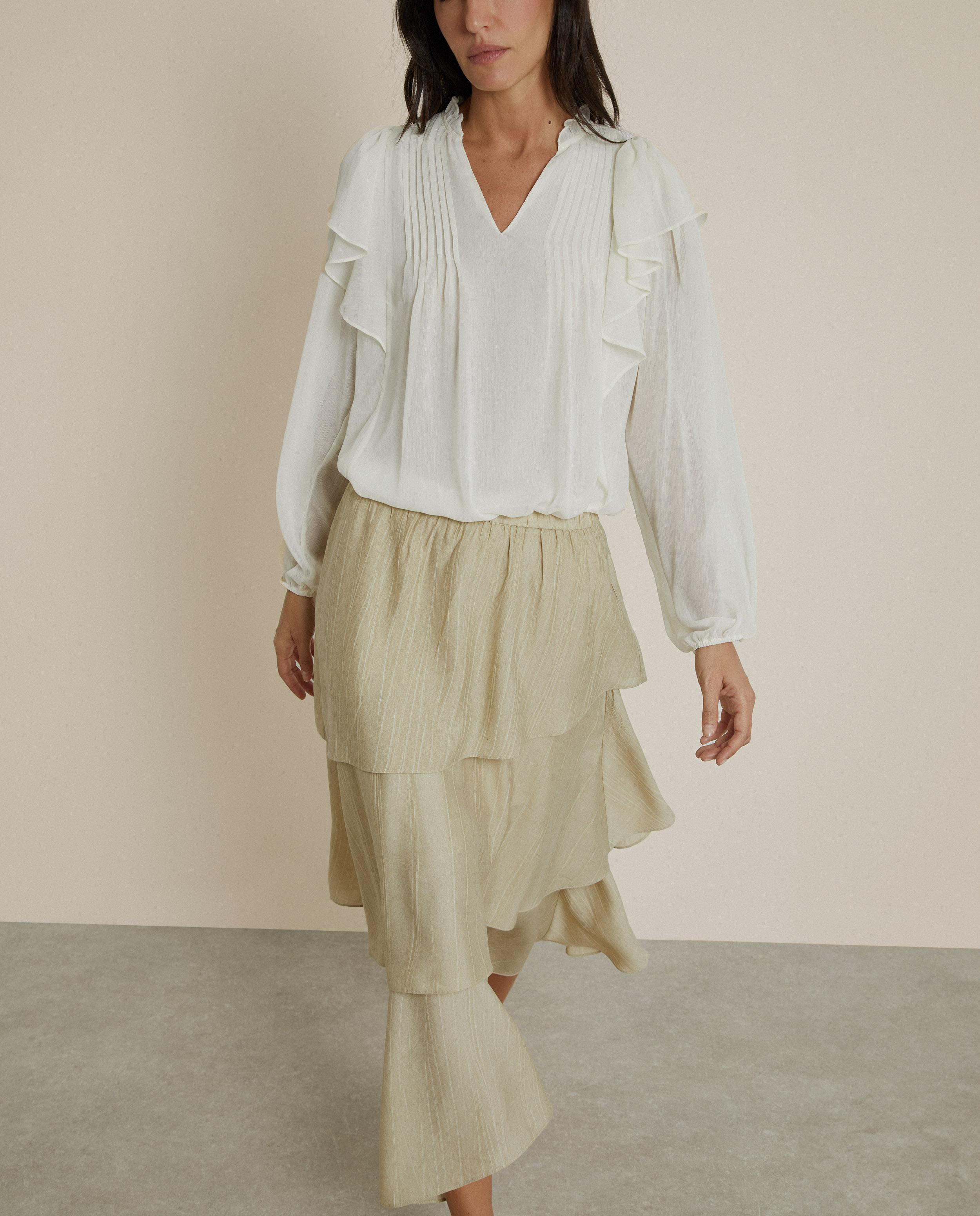 Blusa de mujer fluida con volantes - Trucco - Blanco Blanco-1