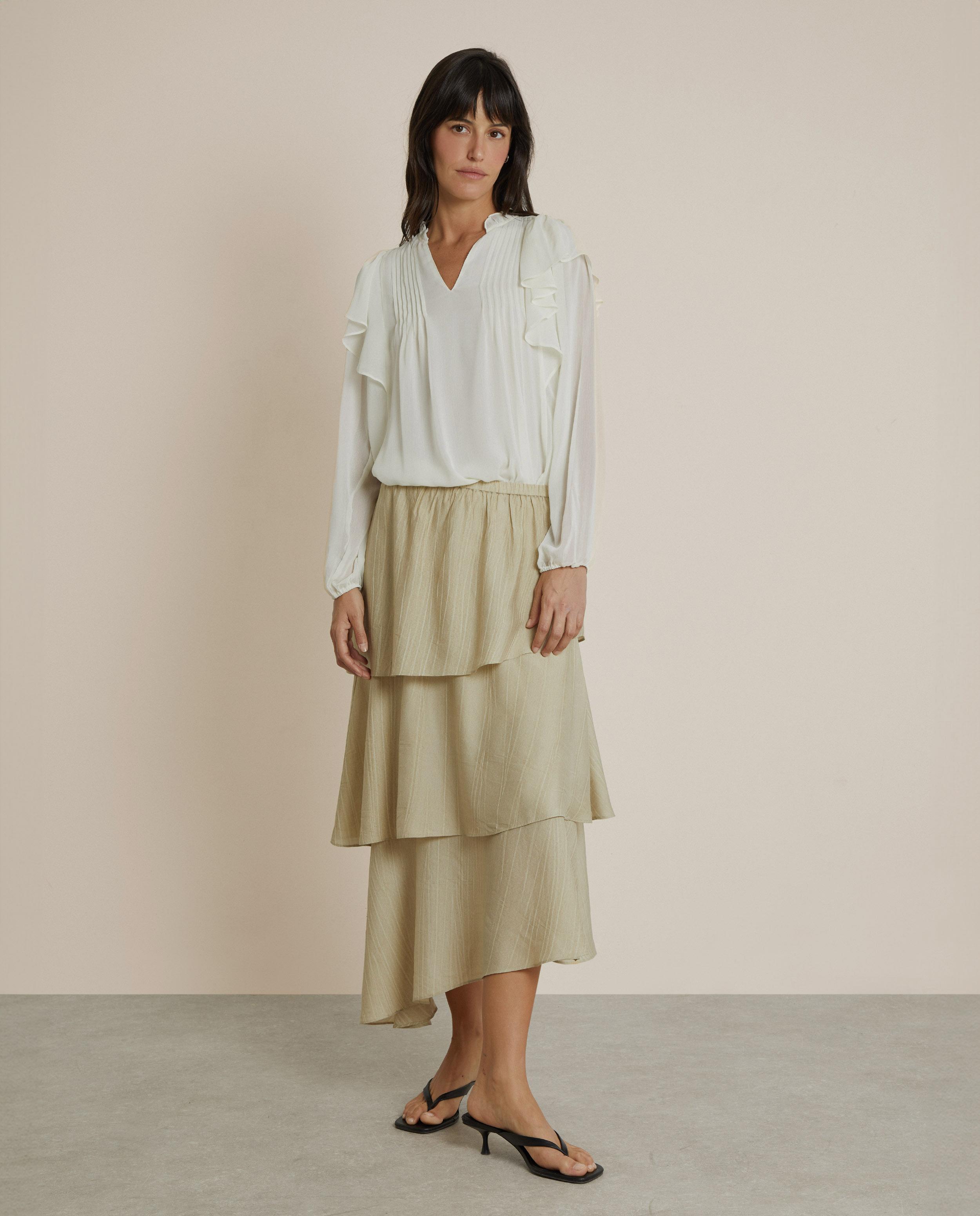 Blusa de mujer fluida con volantes - Trucco - Blanco Blanco-2
