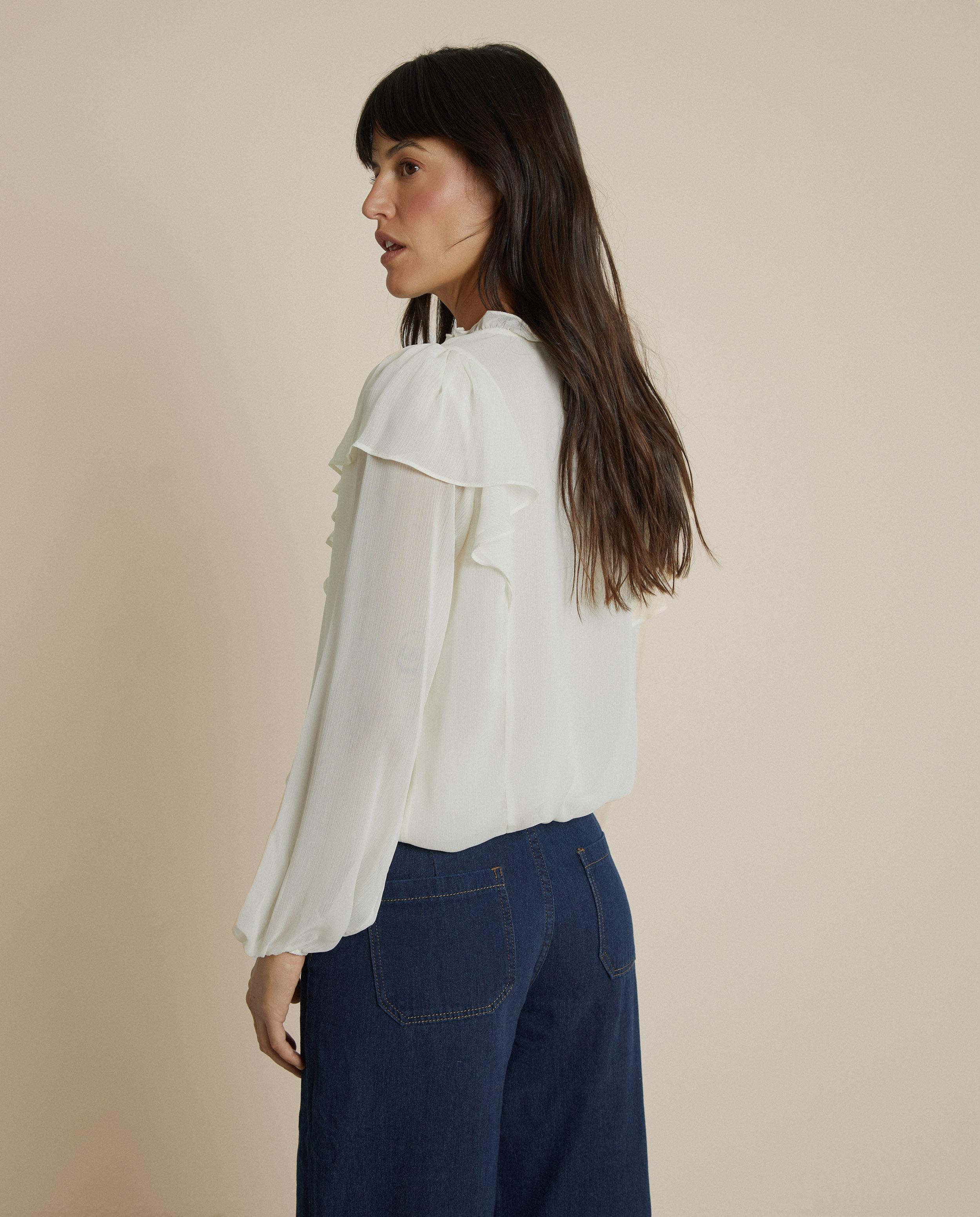 Blusa de mujer fluida con volantes - Trucco - Blanco Blanco-3