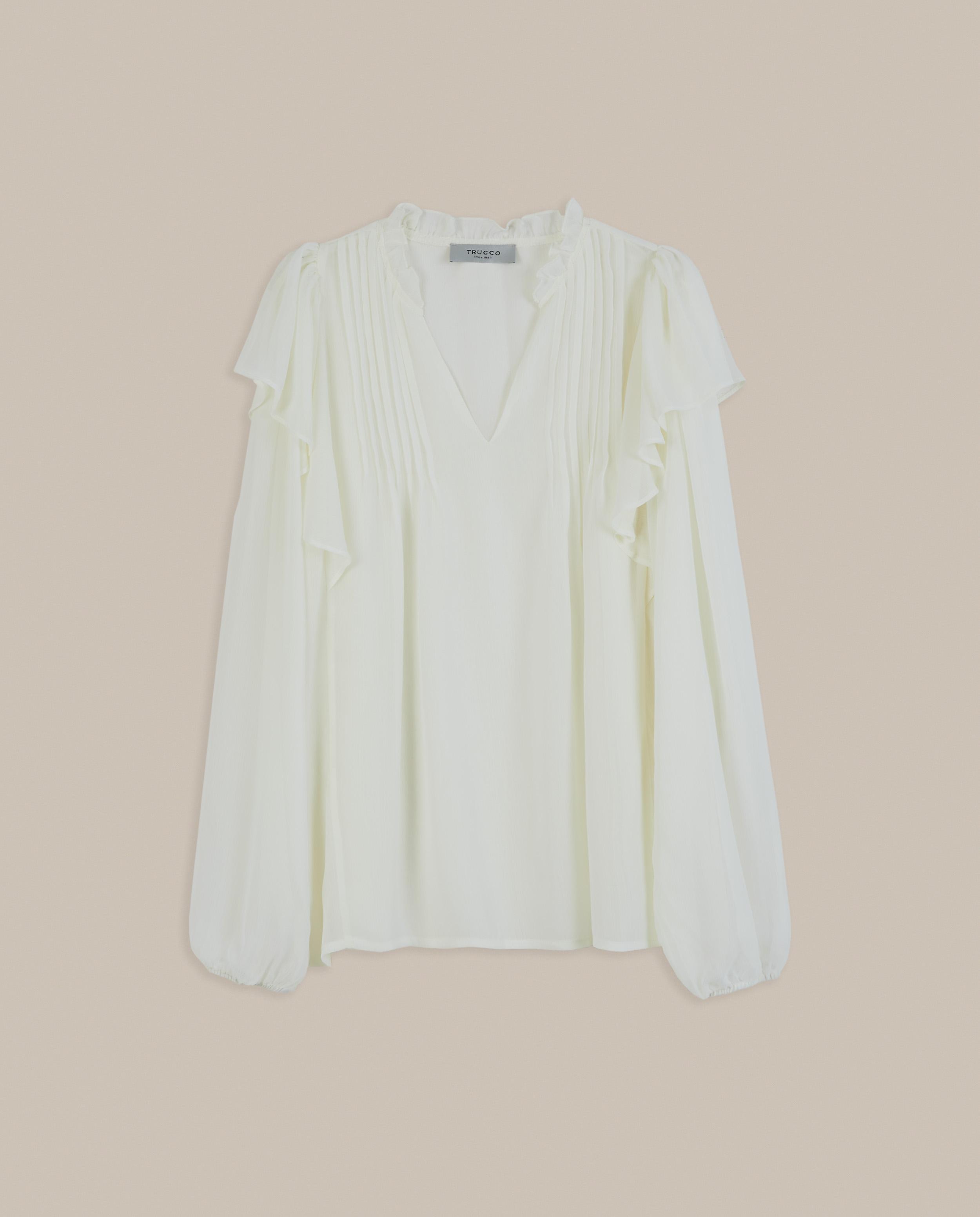 Blusa de mujer fluida con volantes - Trucco - Blanco Blanco-4