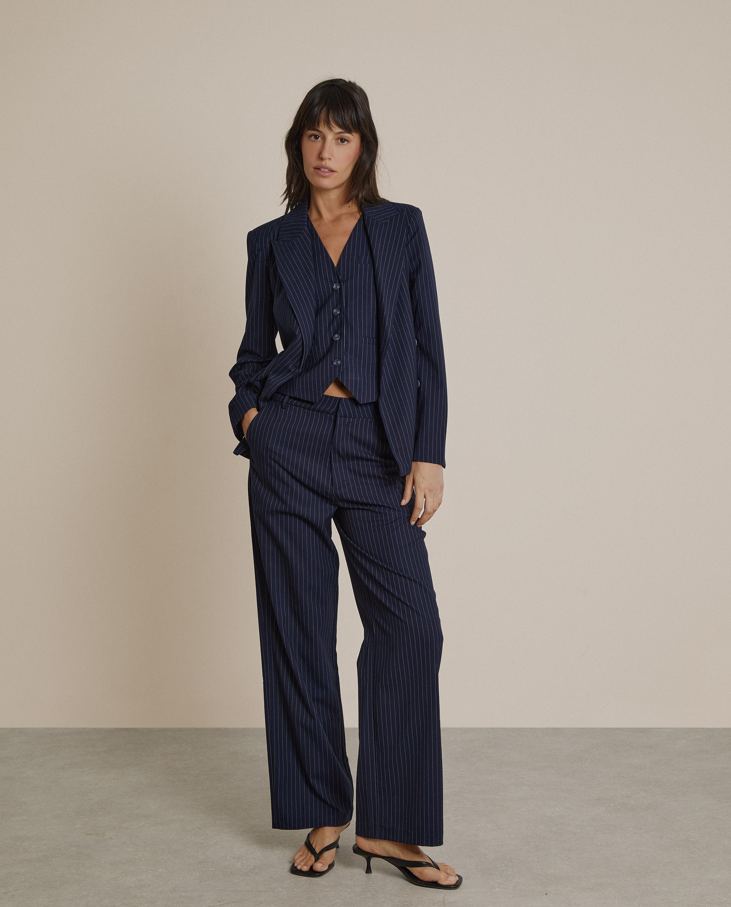 Blazer de mujer con doble botonadura de raya diplomática - Trucco - Azul marino Azul marino-1