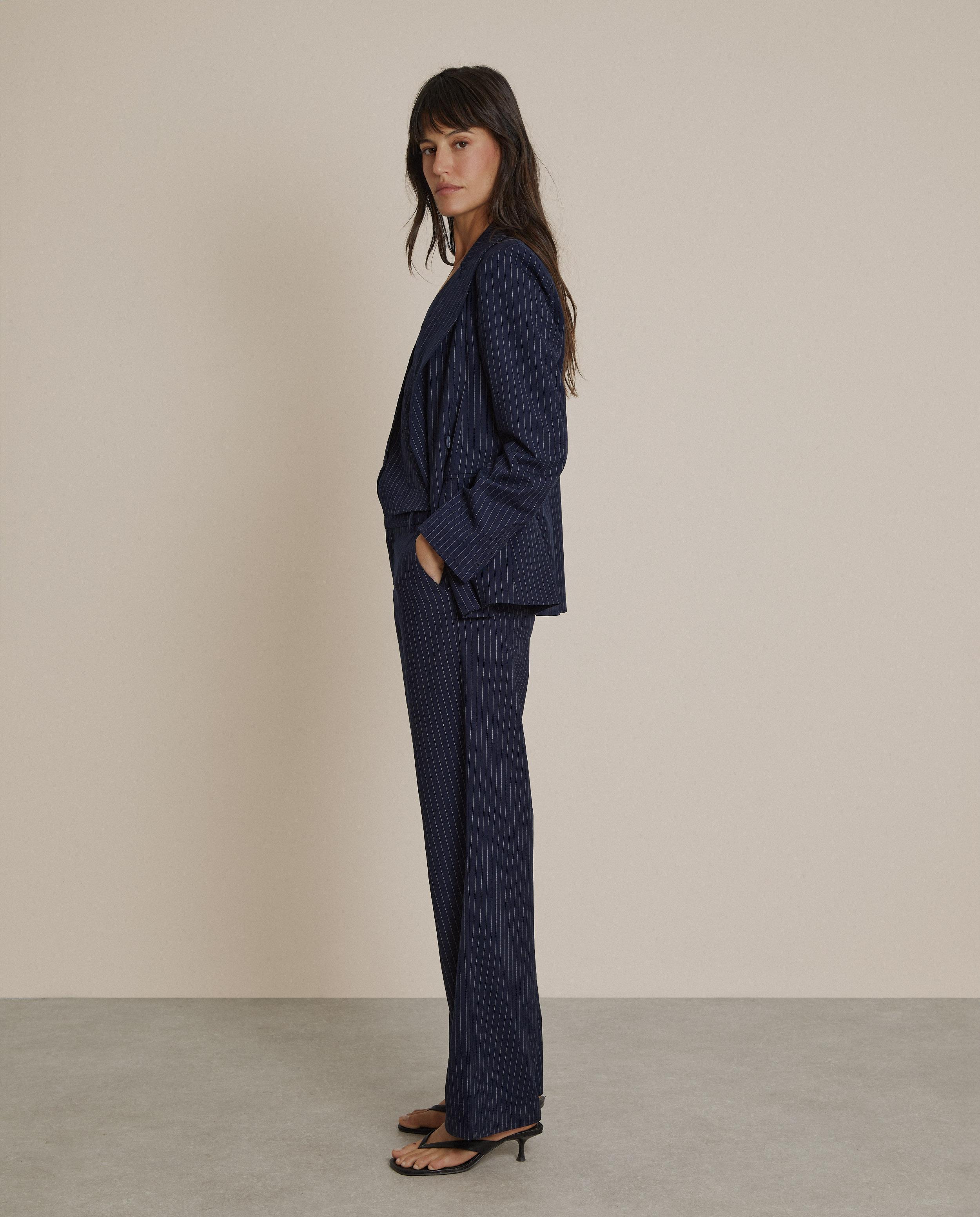 Blazer de mujer con doble botonadura de raya diplomática - Trucco - Azul marino Azul marino-2