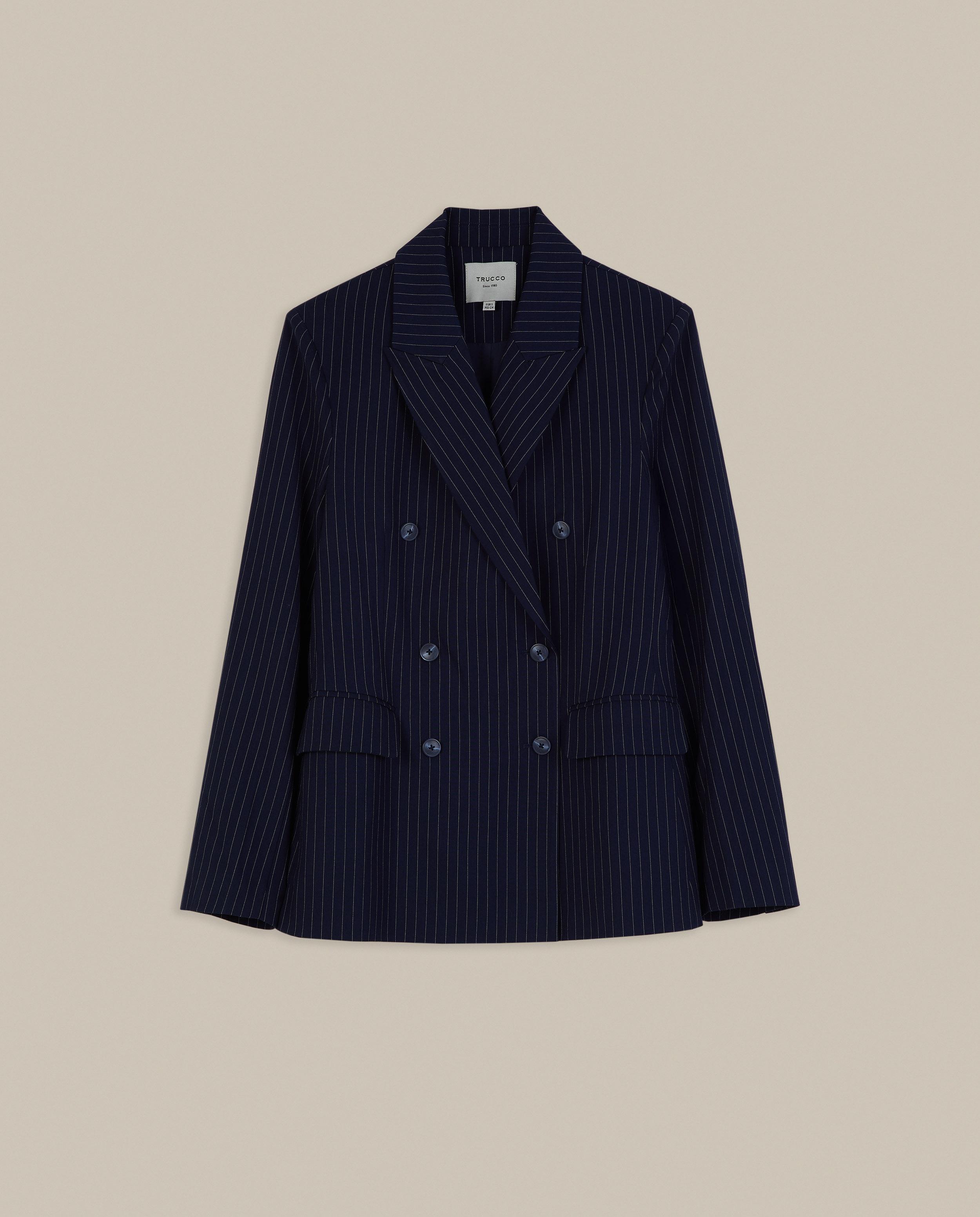 Blazer de mujer con doble botonadura de raya diplomática - Trucco - Azul marino Azul marino-4
