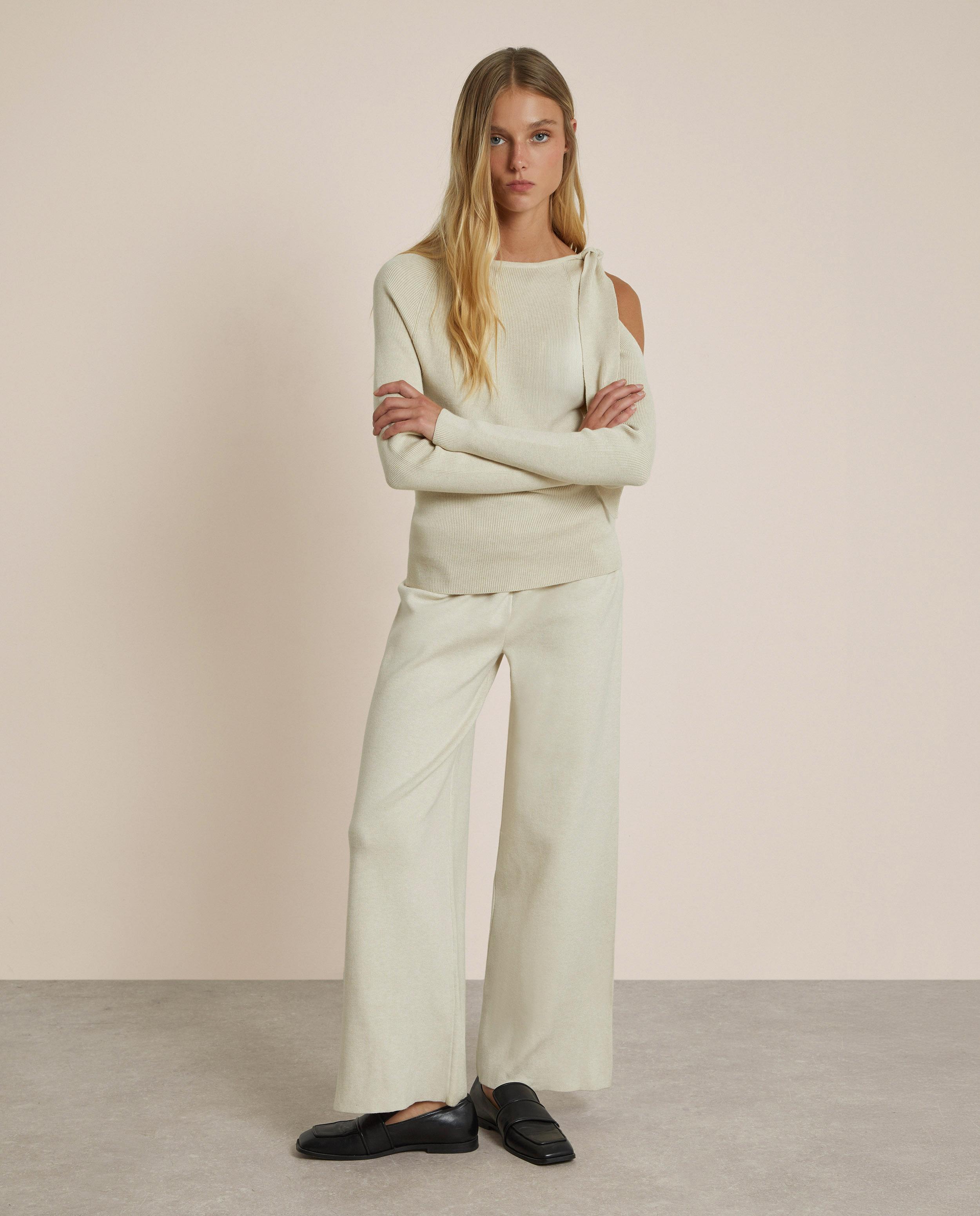 Pantalón de punto de mujer de corte recto - Trucco - Crema Crema-1