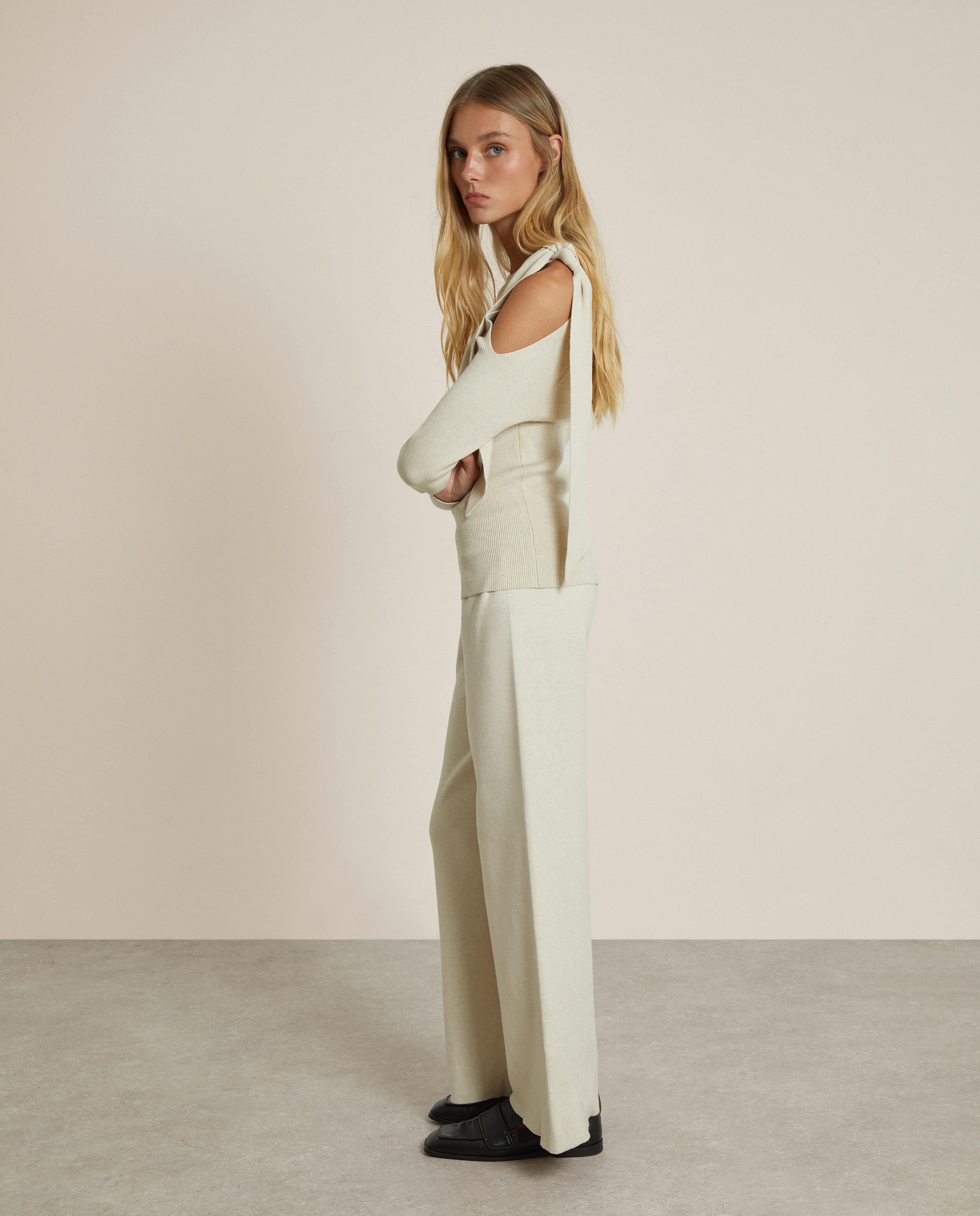 Pantalón de punto de mujer de corte recto - Trucco - Crema Crema-2