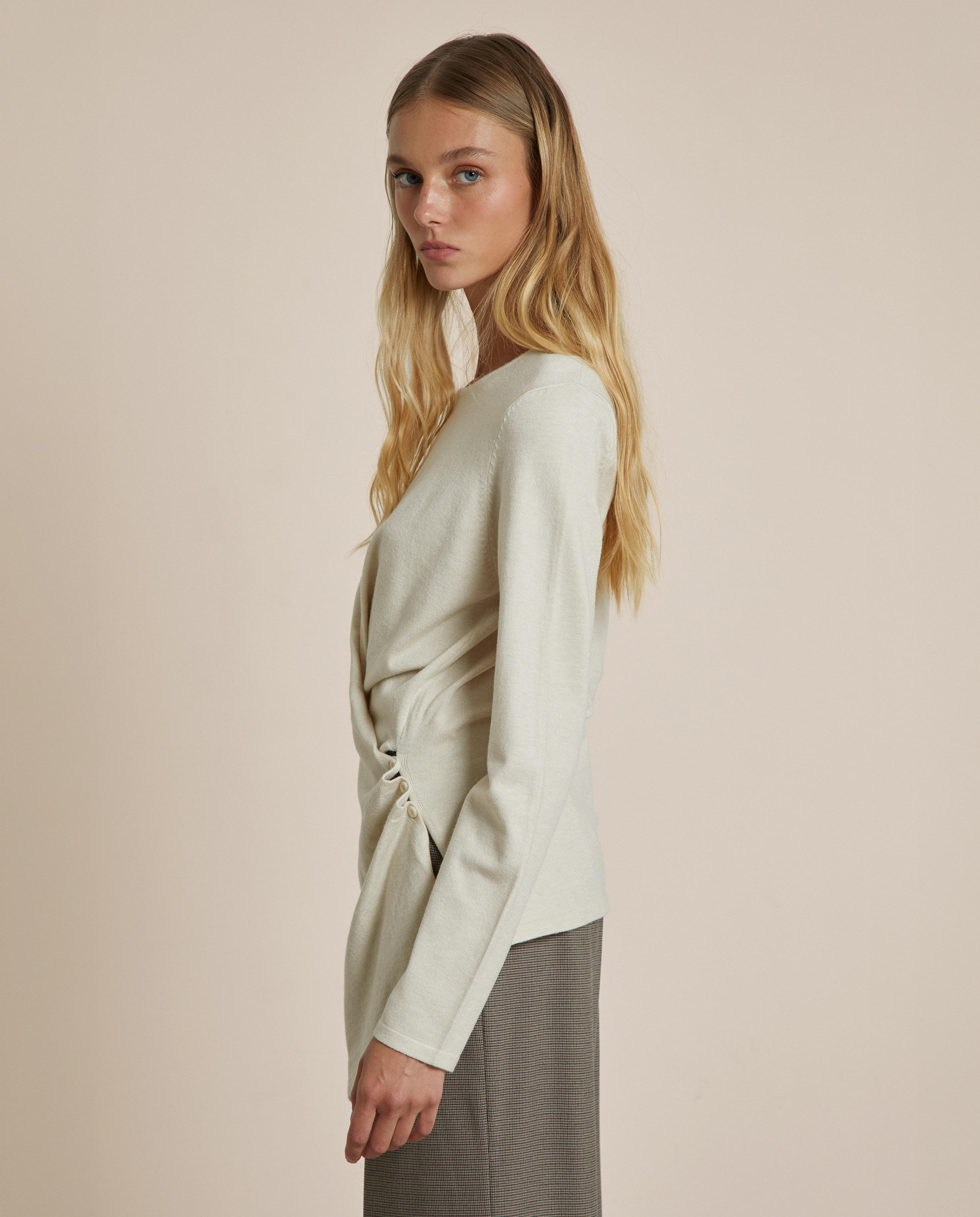 Jersey de mujer de punto fino con bajo asimétrico - Trucco - Beige Beige-2