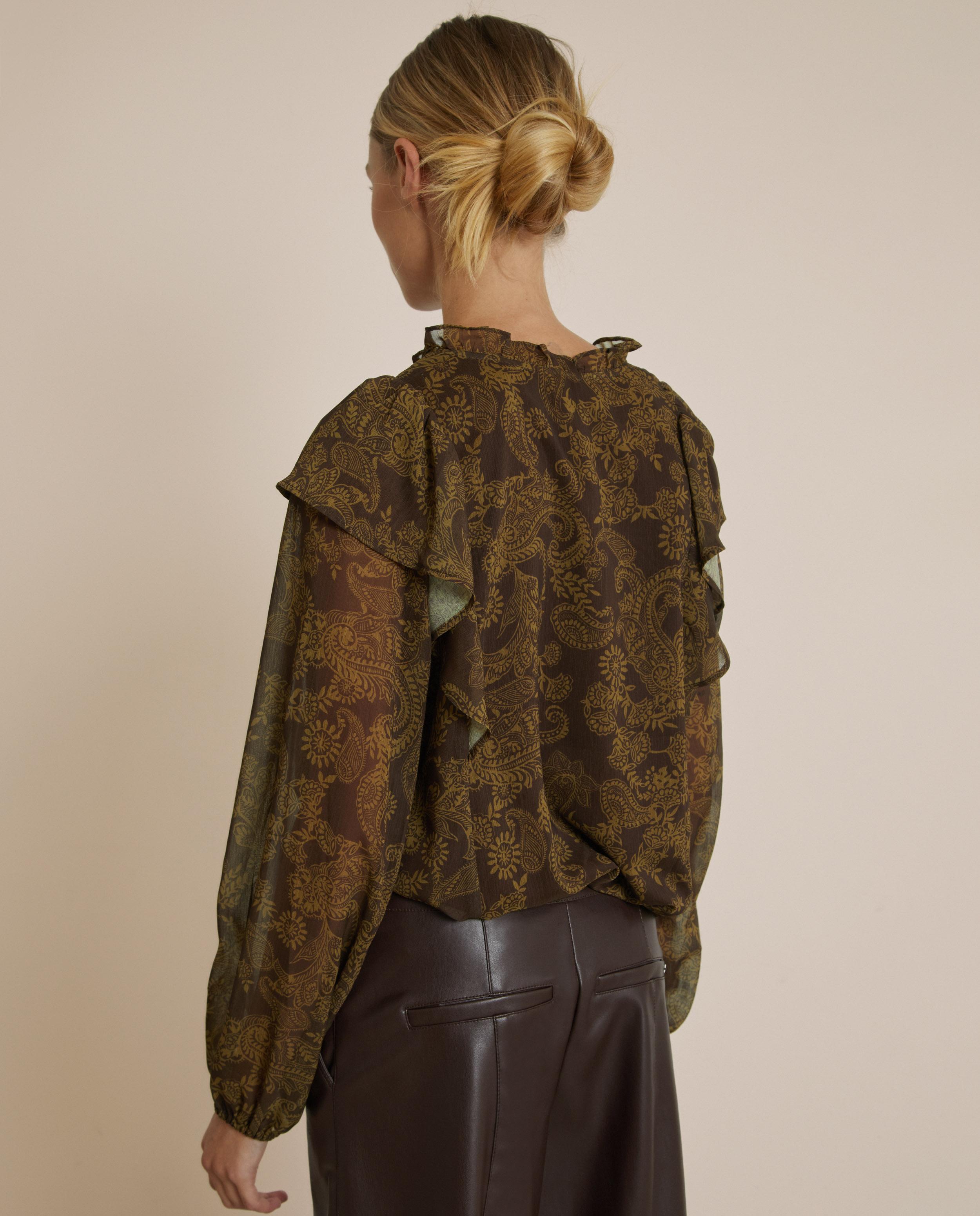 Blusa de mujer estampada con mangas abullonadas - Trucco - Verde-Marrón Verde-Marrón-3