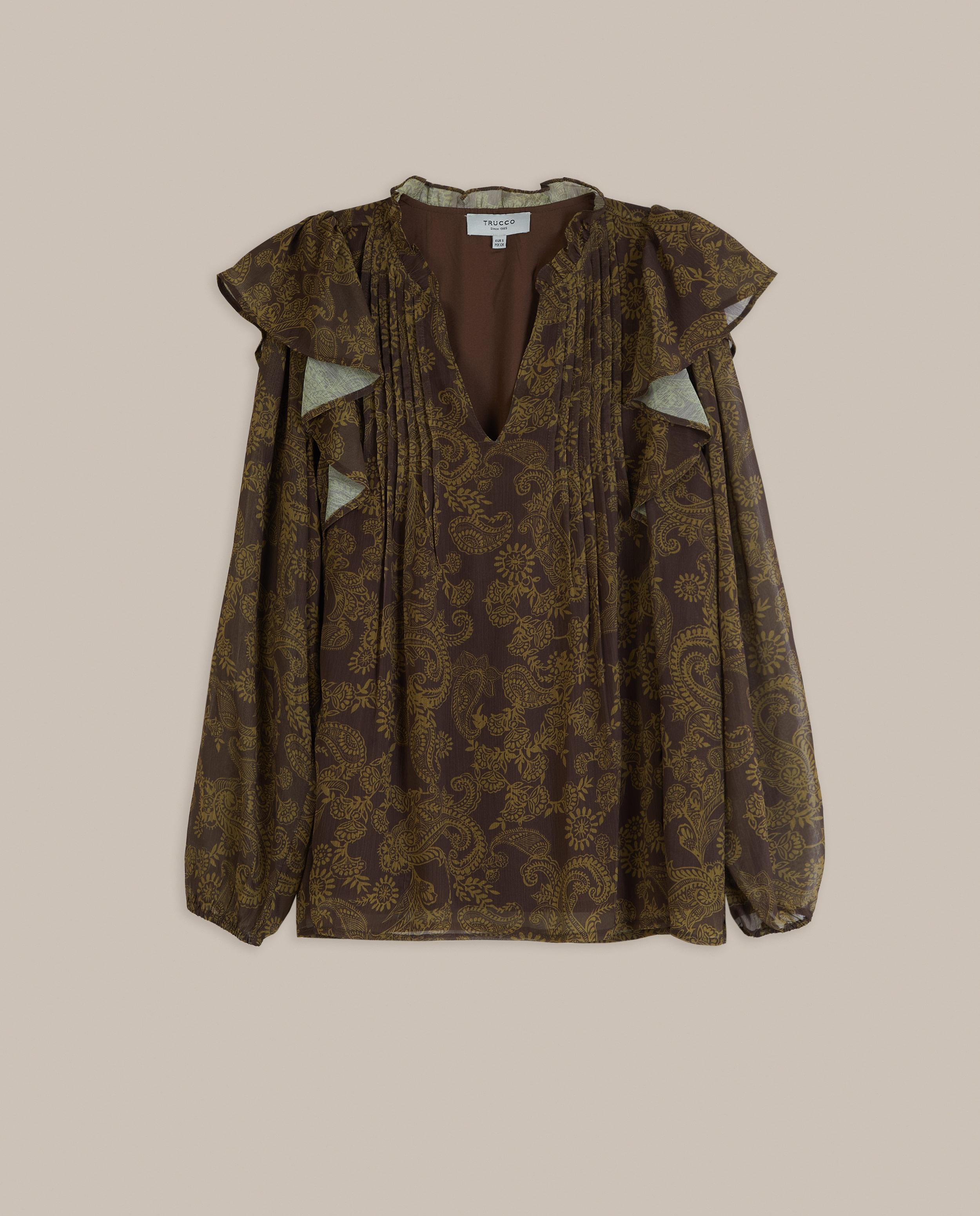 Blusa de mujer estampada con mangas abullonadas - Trucco - Verde-Marrón Verde-Marrón-4