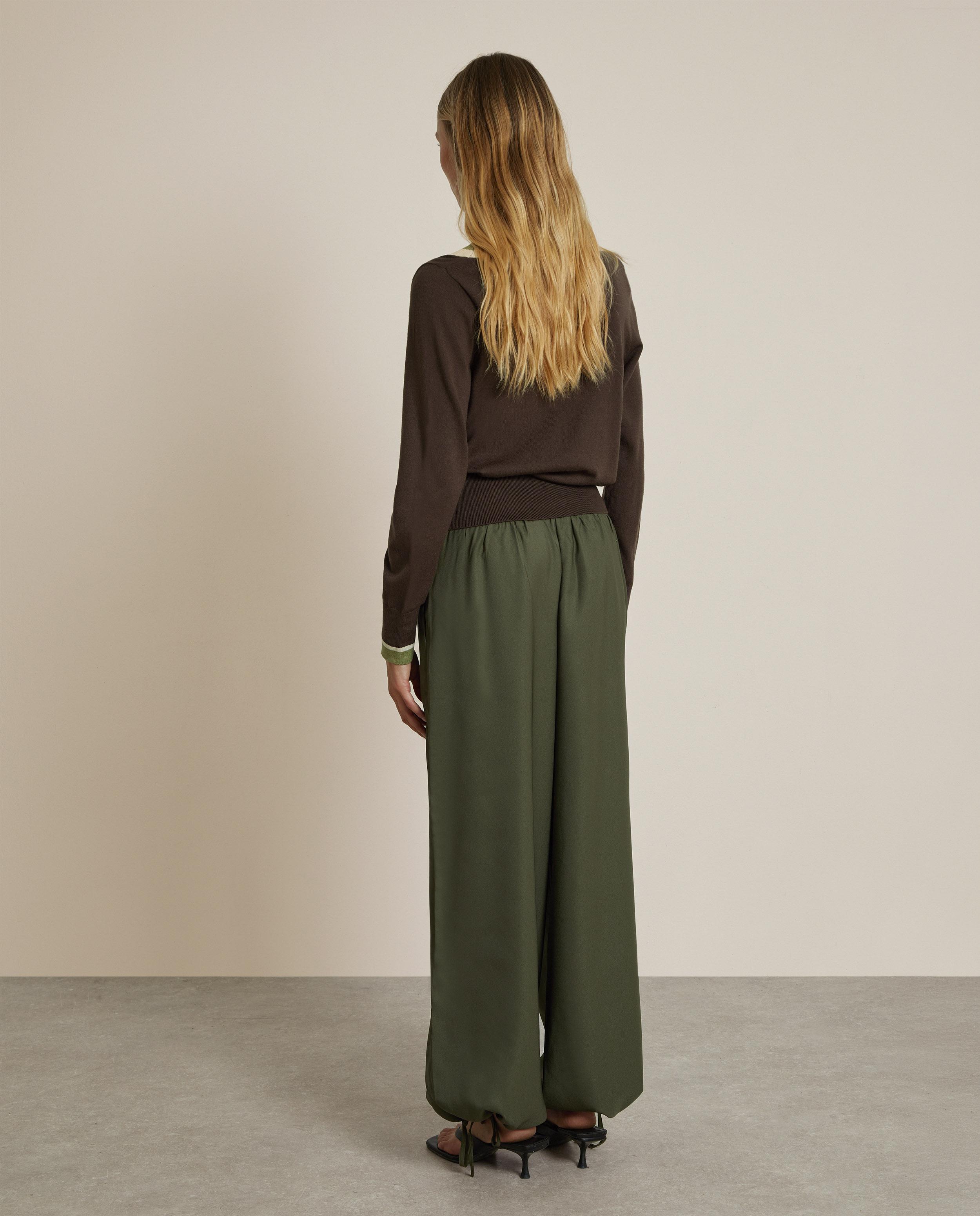 Pantalón ancho de mujer estilo bombacho satinado - Trucco - Verde cadete Verde cadete-2