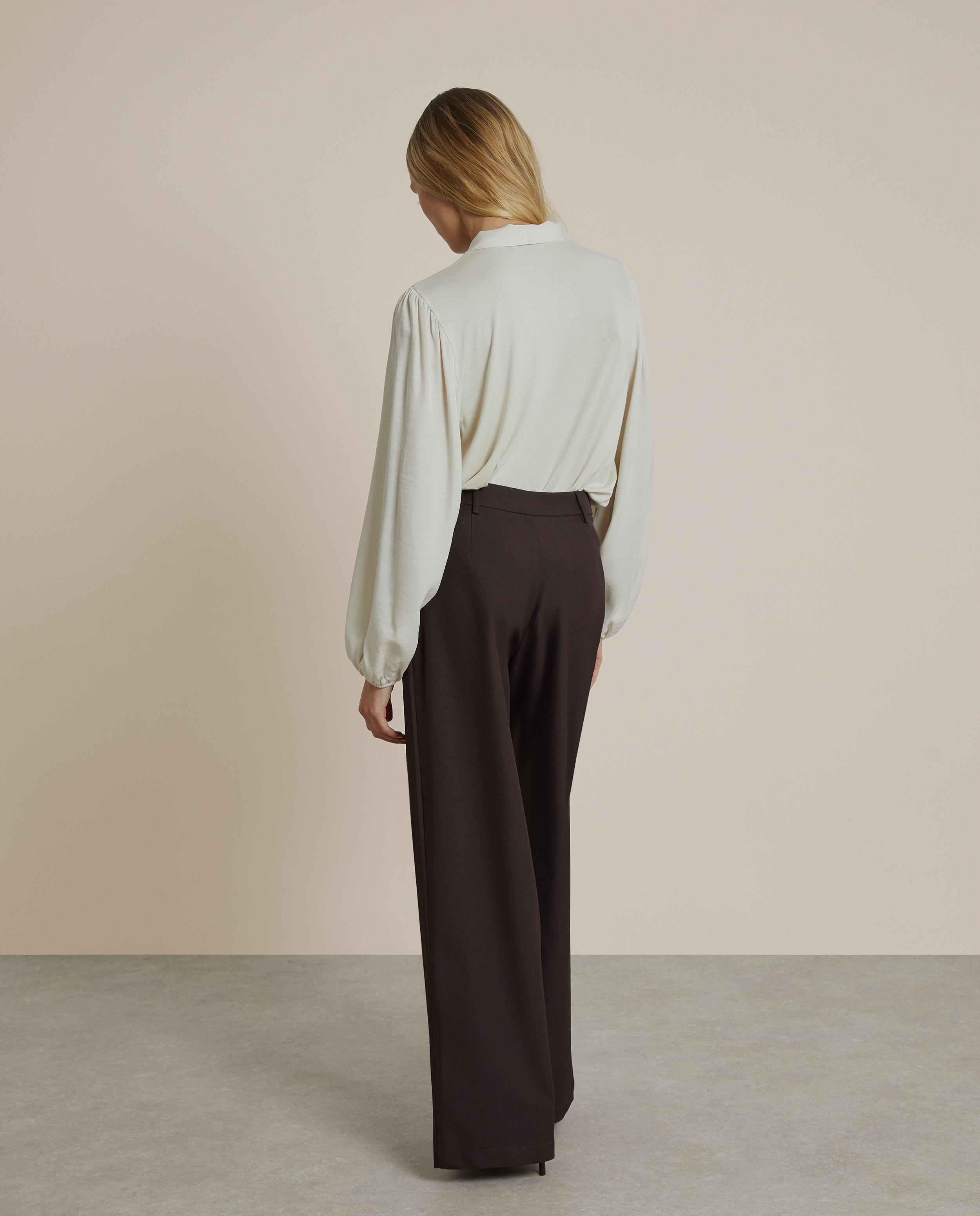 Pantalón ancho de mujer con costura central - Trucco - Marrón chocolate Marrón chocolate-2