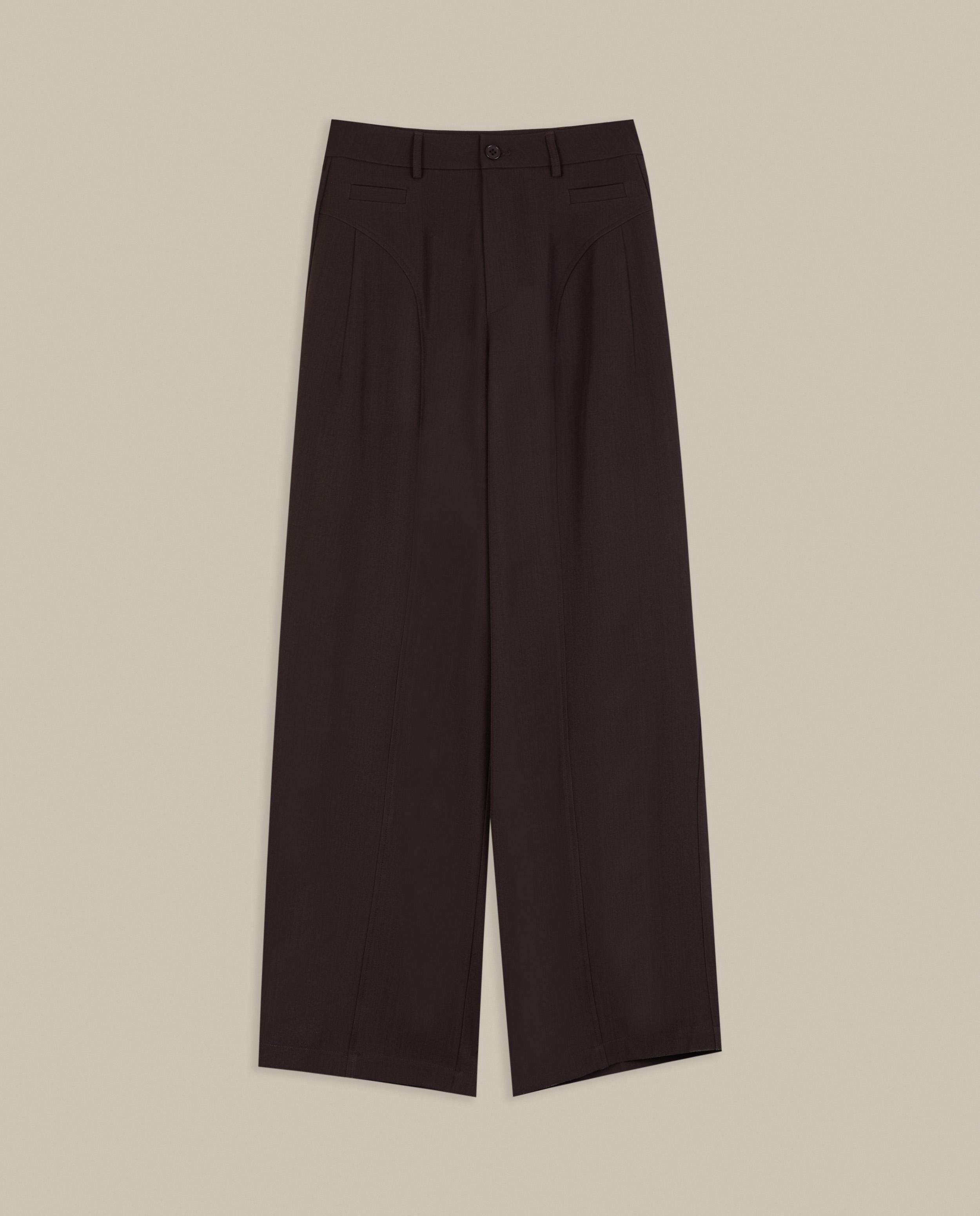 Pantalón ancho de mujer con costura central - Trucco - Marrón chocolate Marrón chocolate-4